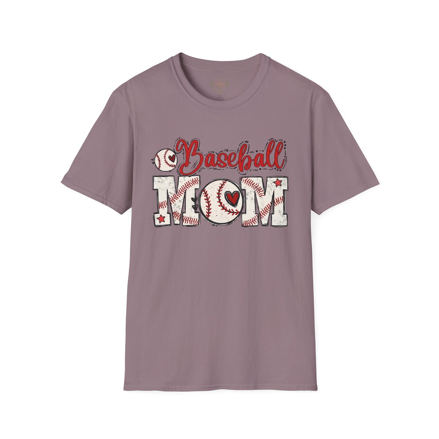 Baseball Mom T-Shirt – Vintage Baseball Script & Heart Stitching Design