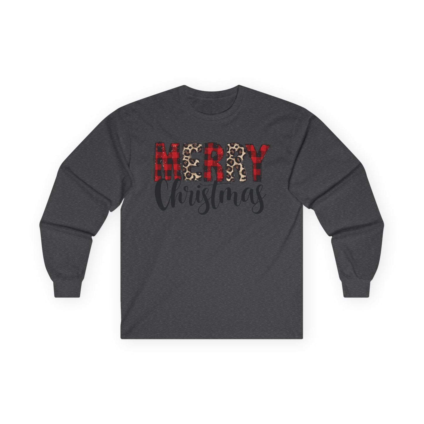Merry Christmas Plaid & Leopard Long Sleeve Tee