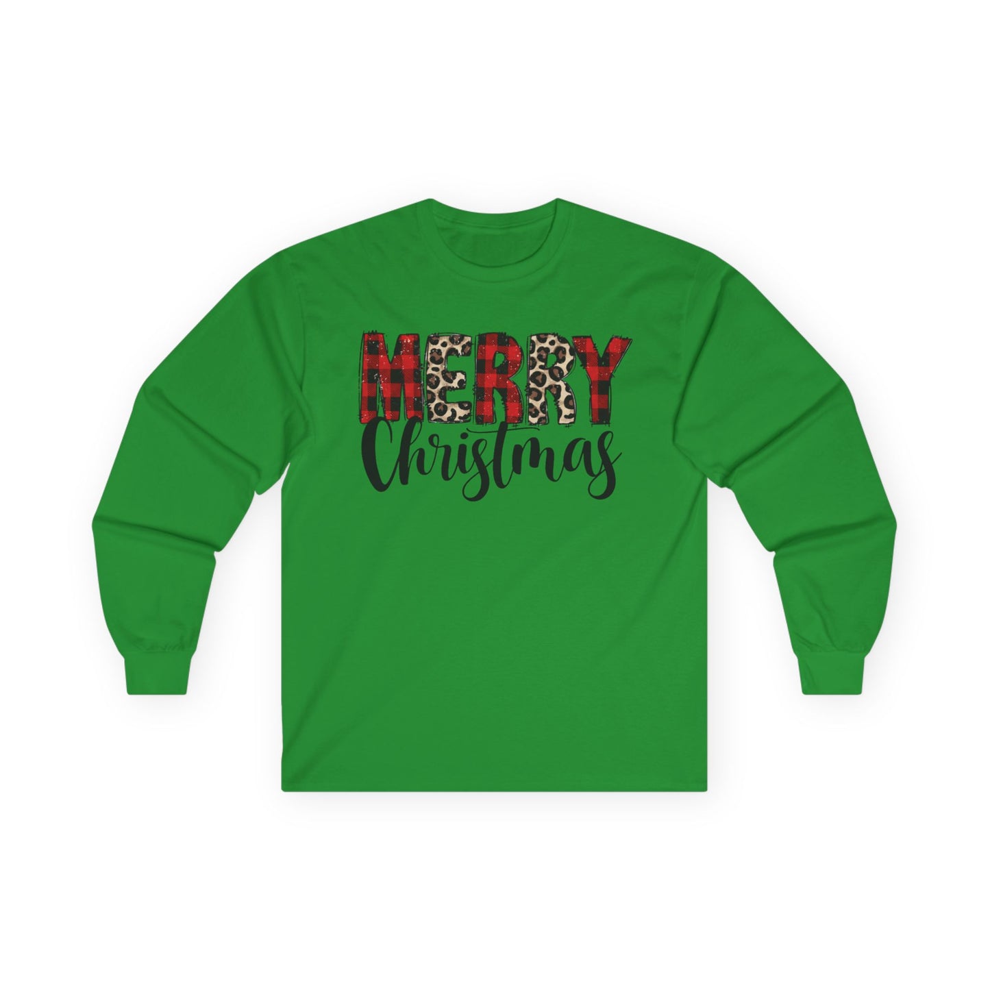 Merry Christmas Plaid & Leopard Long Sleeve Tee