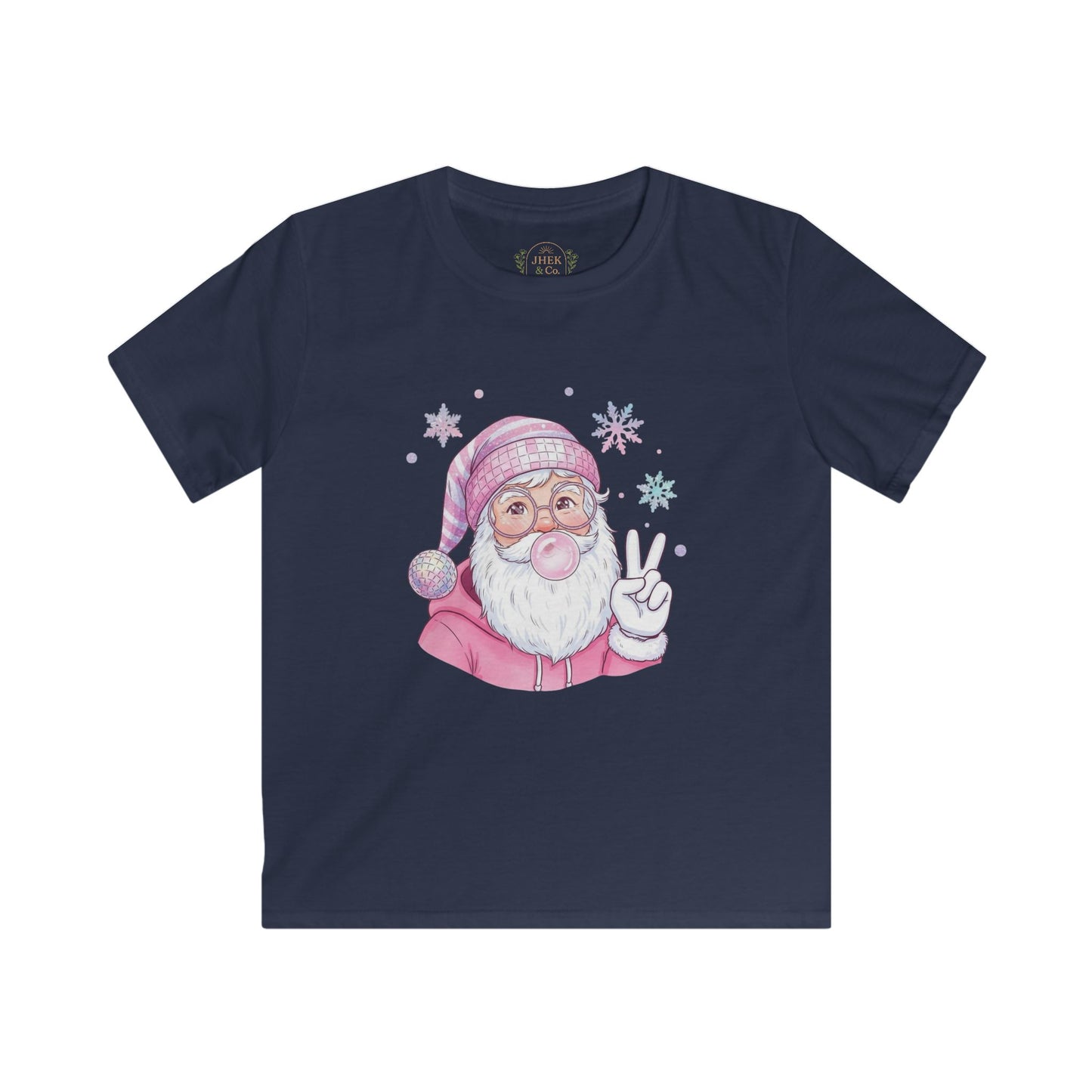 Pink Santa Peace Sign Christmas Shirt for Girls