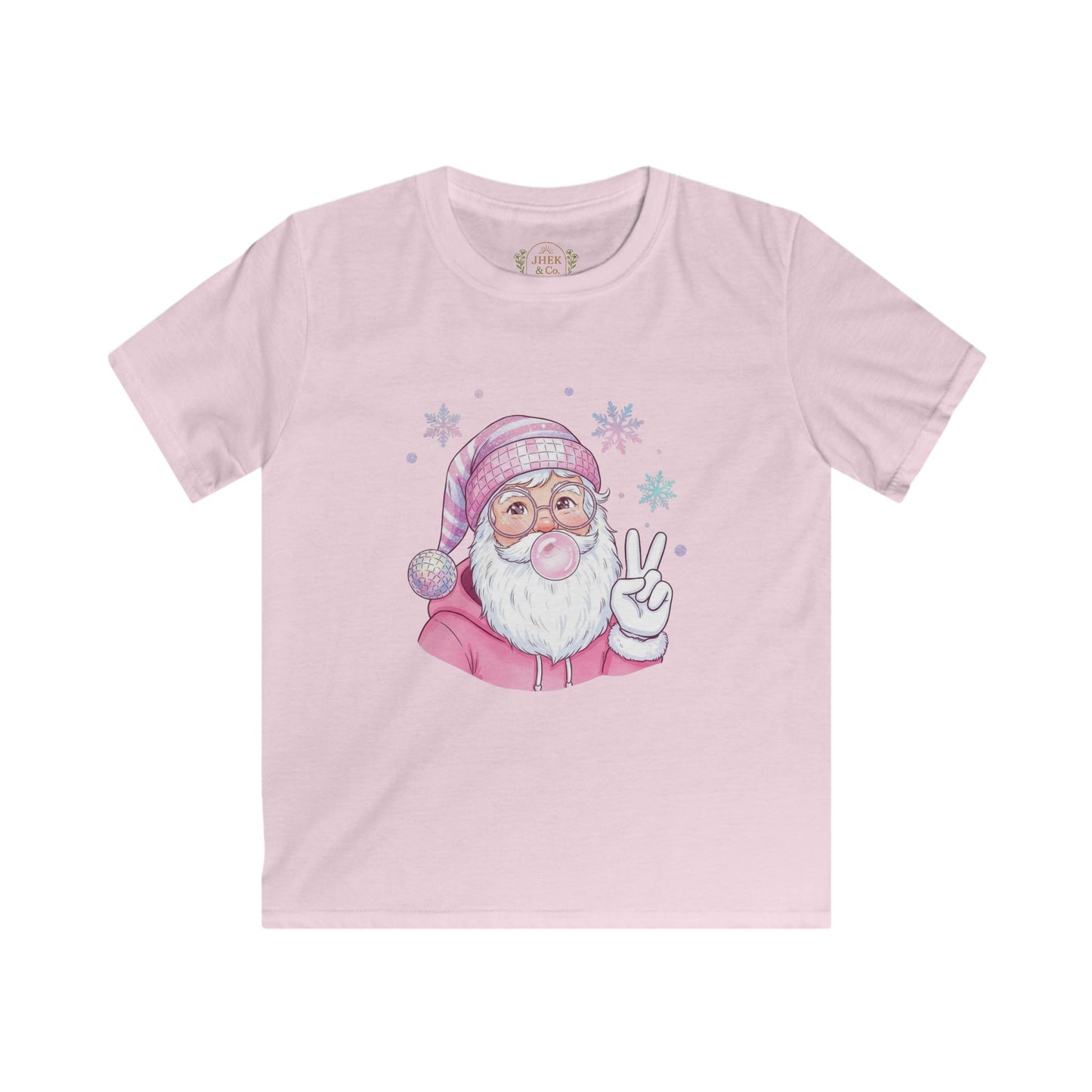 Pink Santa Peace Sign Christmas Shirt for Girls