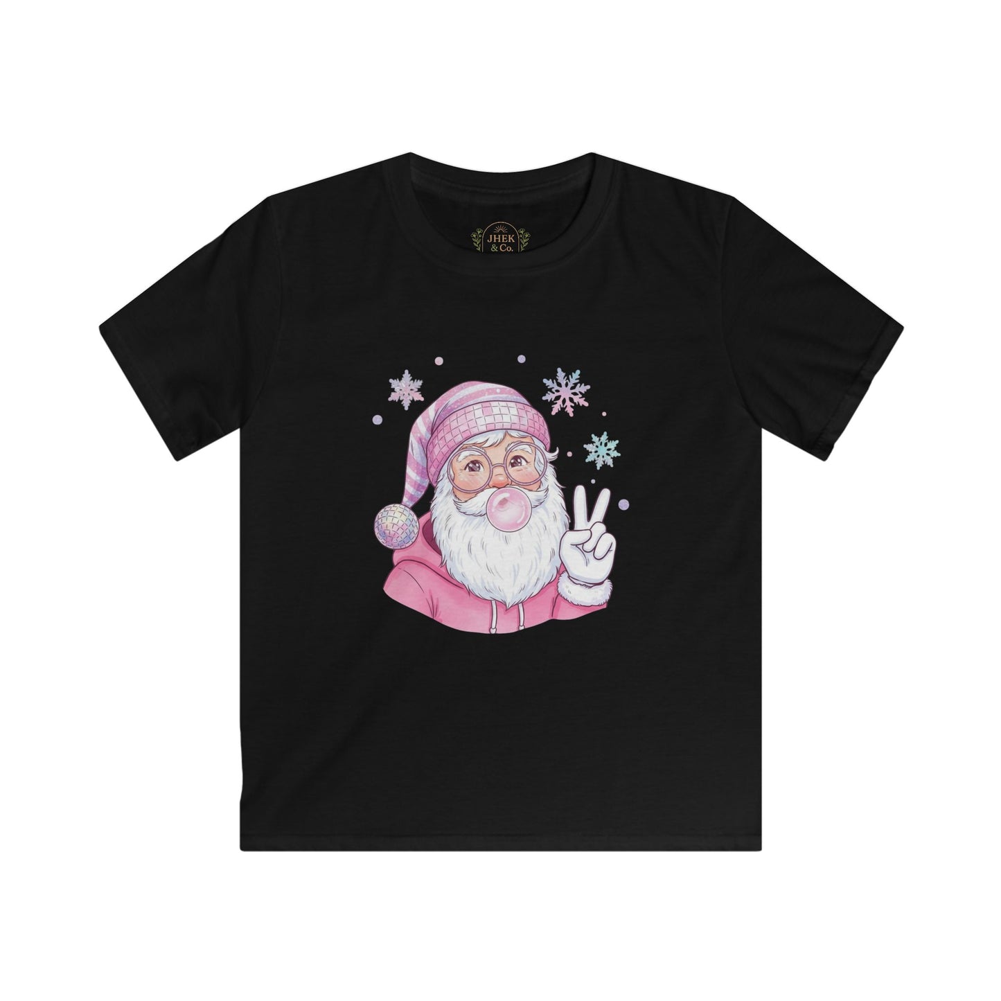Pink Santa Peace Sign Christmas Shirt for Girls