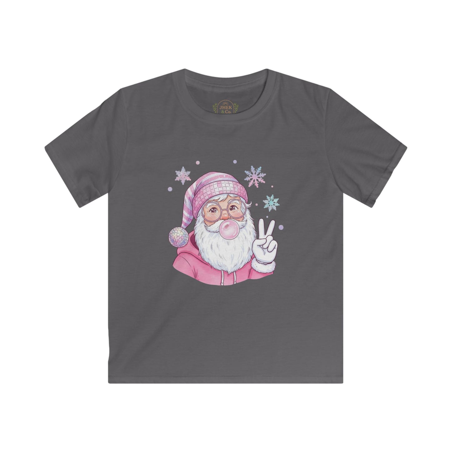 Pink Santa Peace Sign Christmas Shirt for Girls