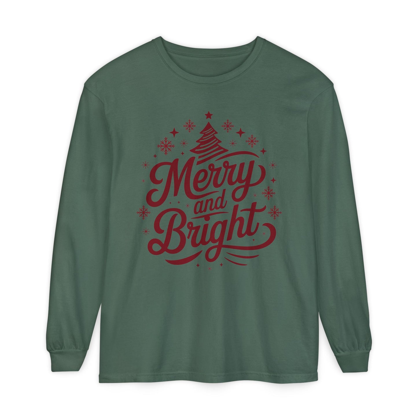 Merry and Bright Holiday Long Sleeve Comfort Colors Tee