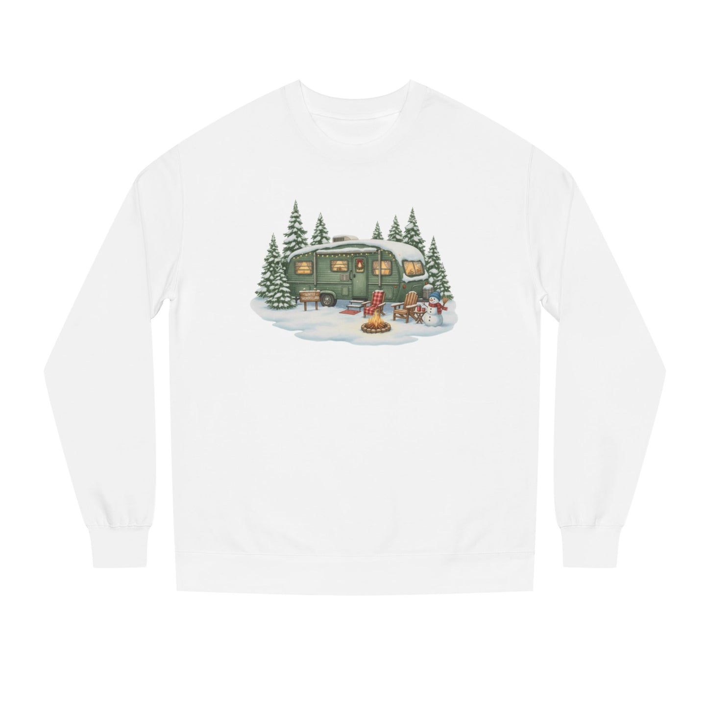 Cozy Winter Camper Sweatshirt — Vintage Trailer Campfire Holiday Crewneck