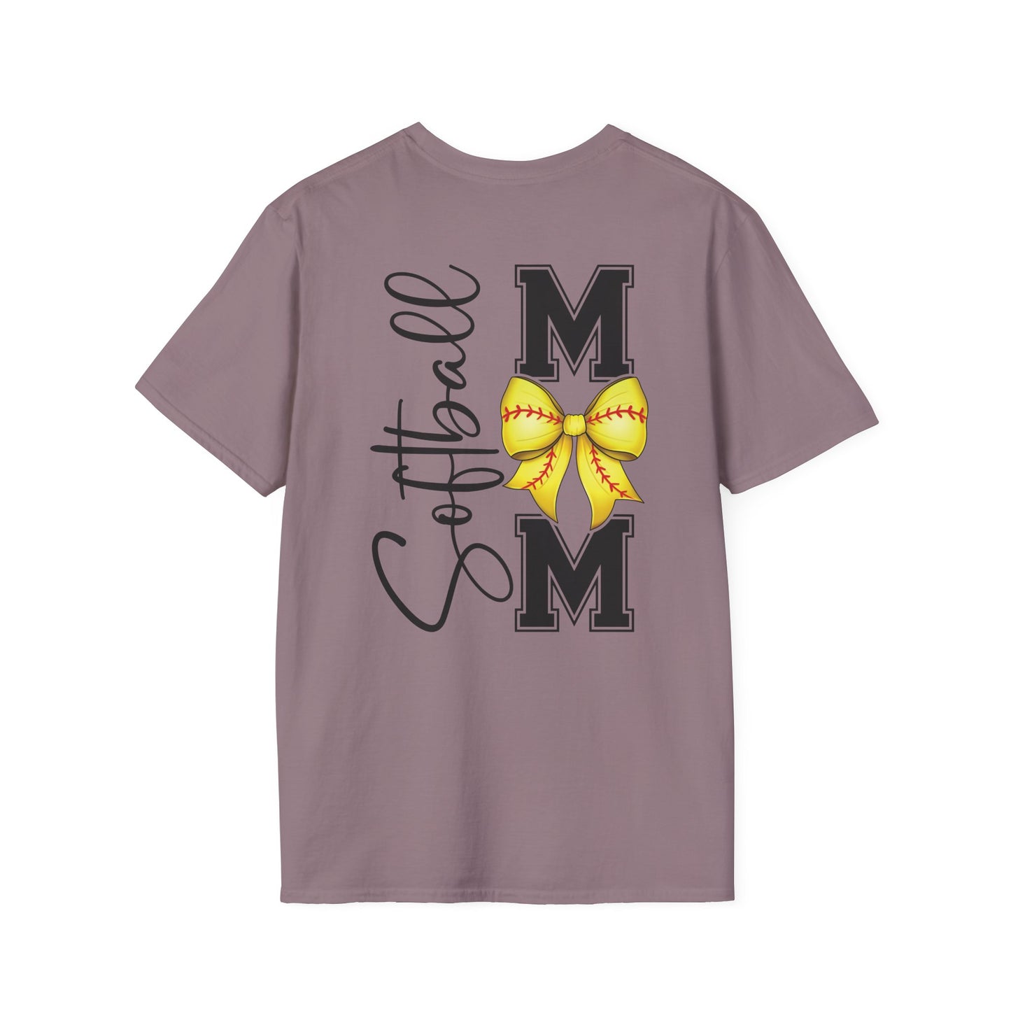 Softball Mom T-Shirt - 'Softball MOM' Graphic Tee with Yellow Softball Bow