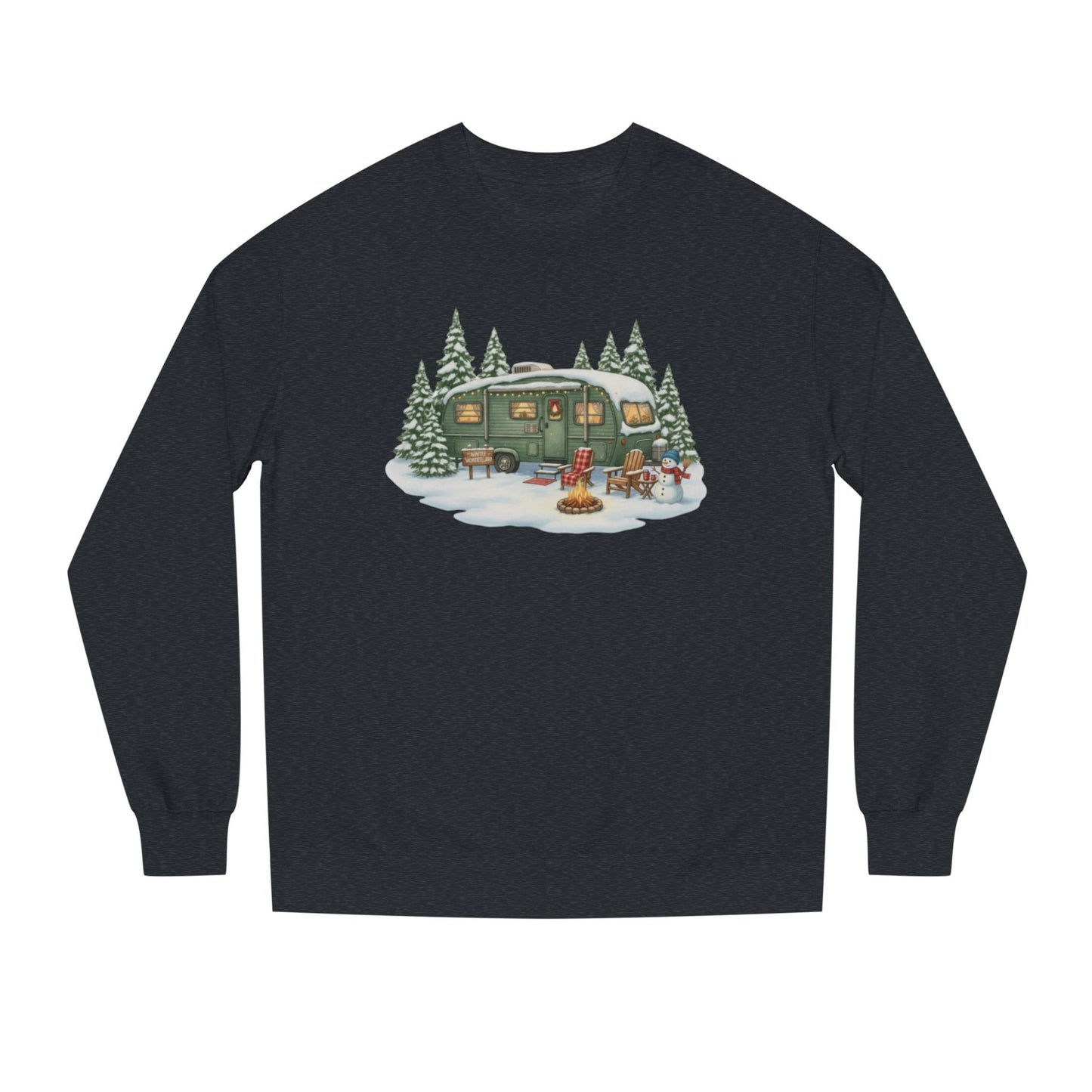 Cozy Winter Camper Sweatshirt — Vintage Trailer Campfire Holiday Crewneck