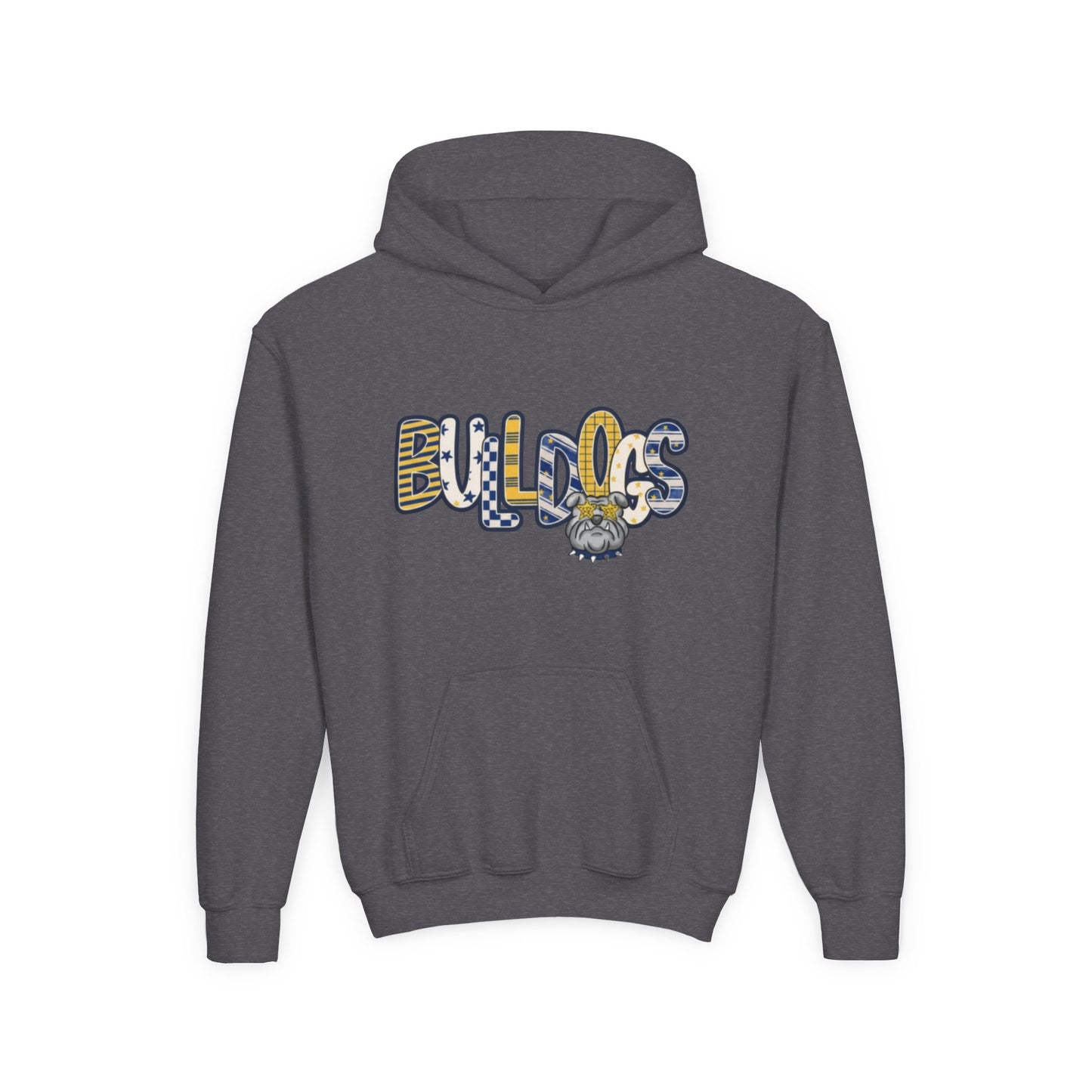 Bulldogs Youth Hoodie — Cute Mascot Lettering Kids School Spirit Sweatshirt