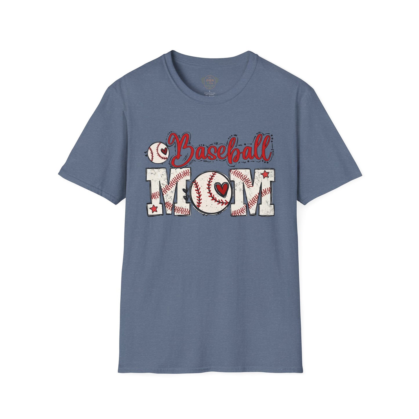 Baseball Mom T-Shirt – Vintage Baseball Script & Heart Stitching Design