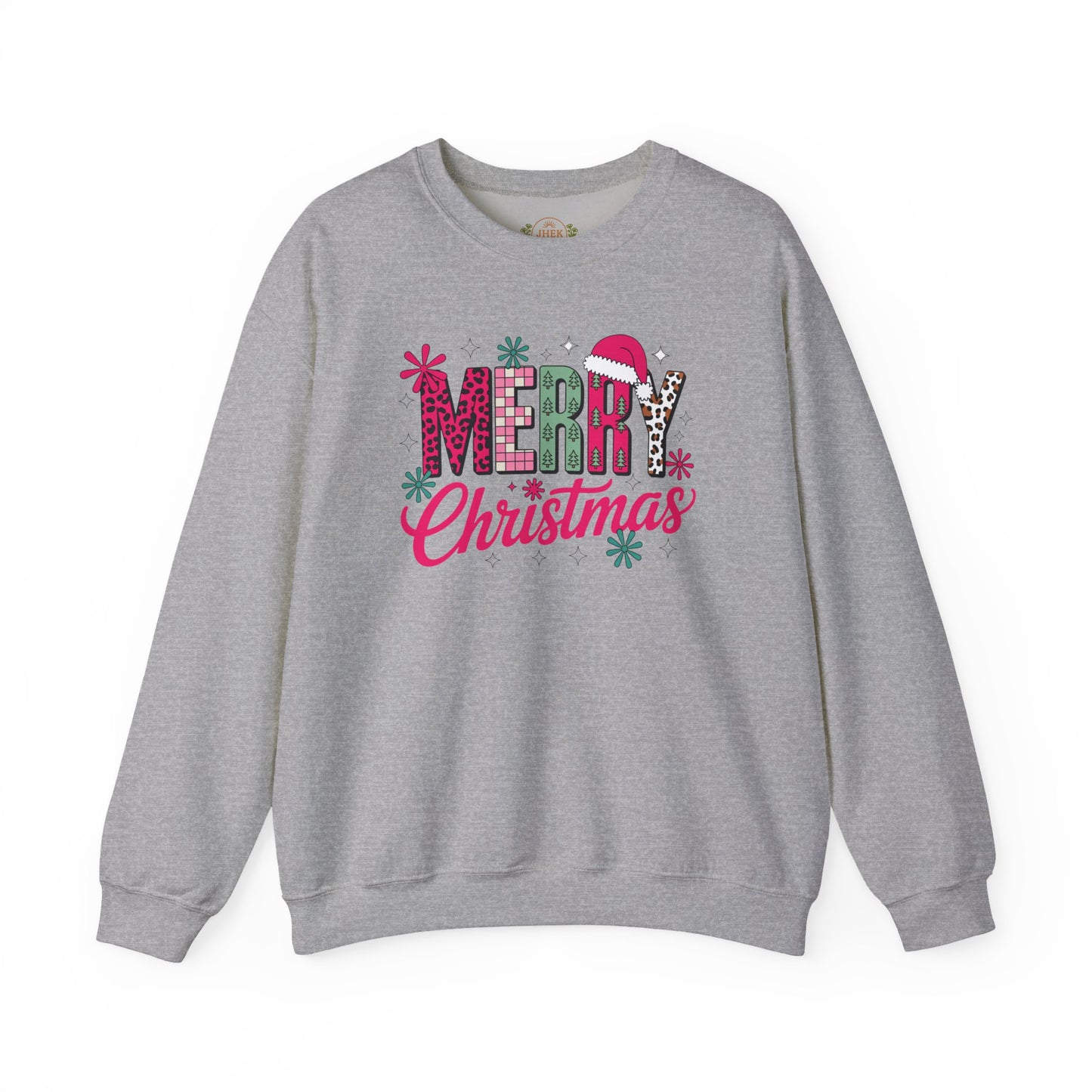 Sweatshirt — Merry Christmas Pink Leopard Santa Hat Holiday Crewneck