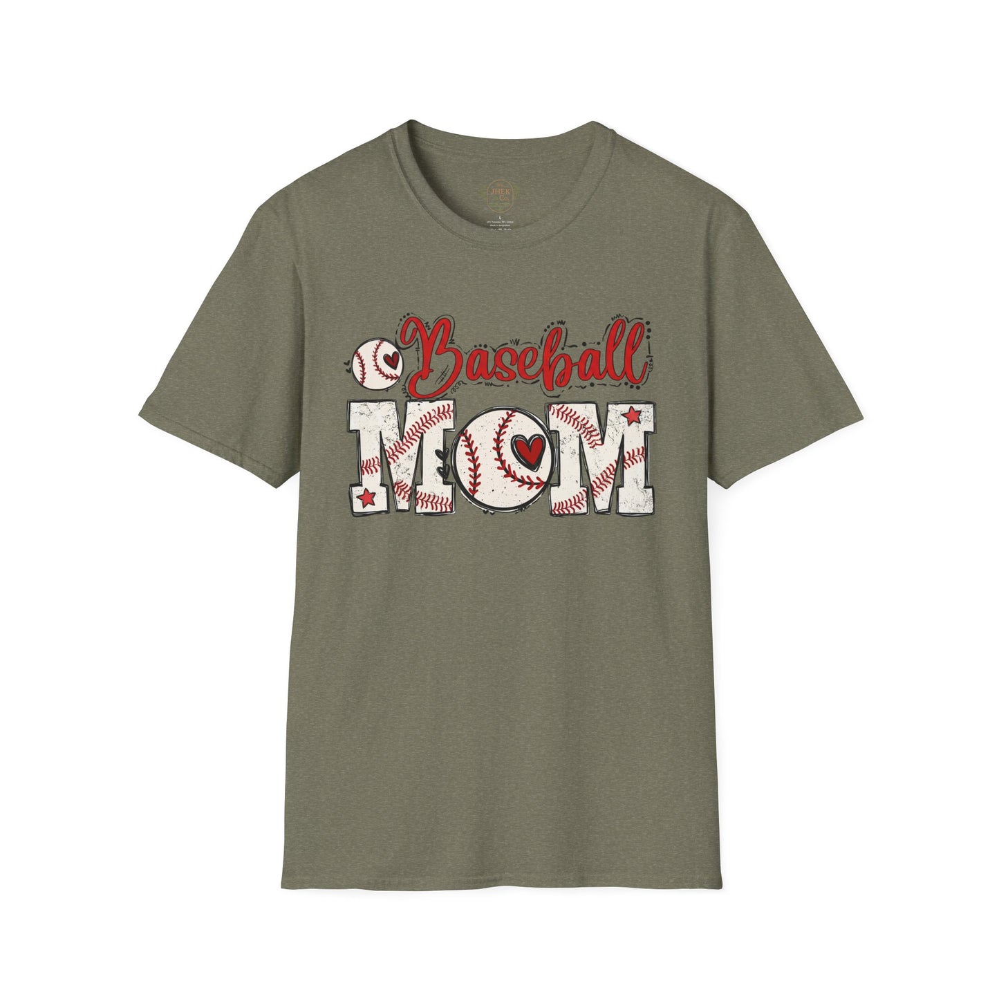Baseball Mom T-Shirt – Vintage Baseball Script & Heart Stitching Design