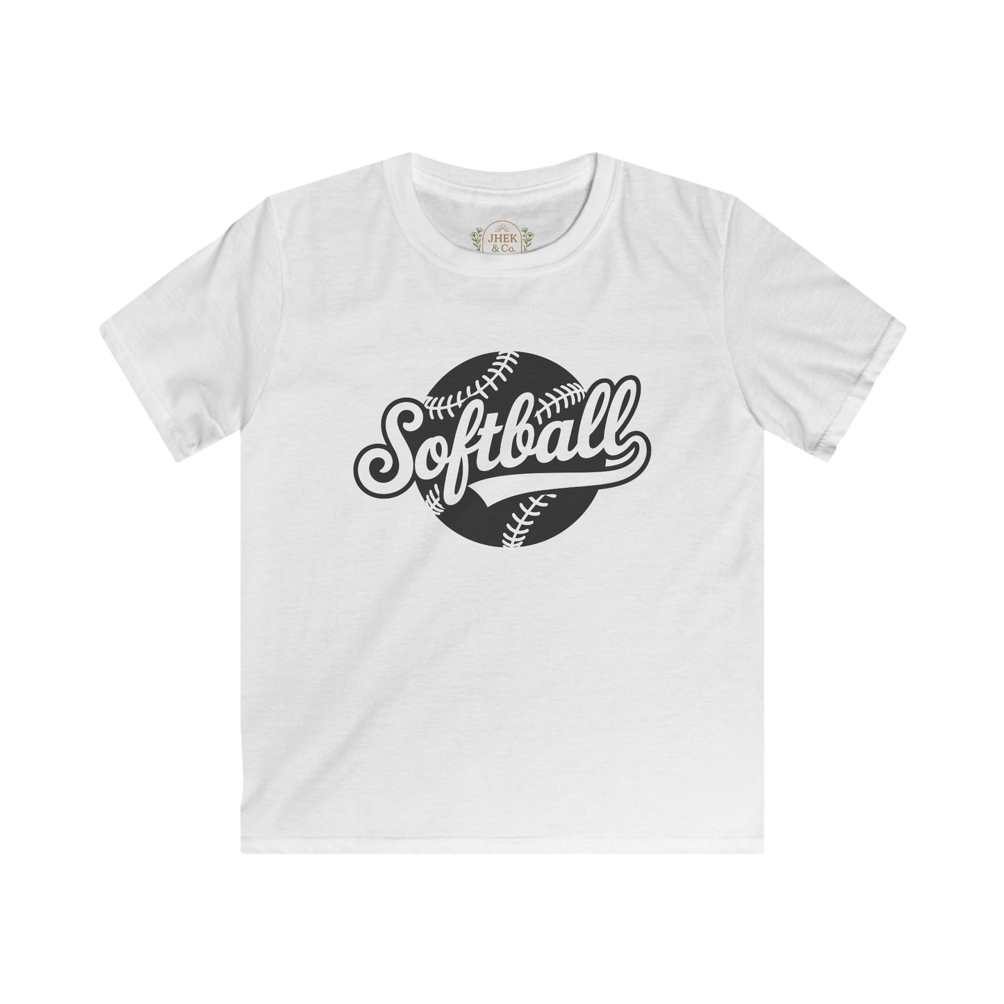 Kids Softball T‑Shirt — Retro Script Softball Tee for Young Players