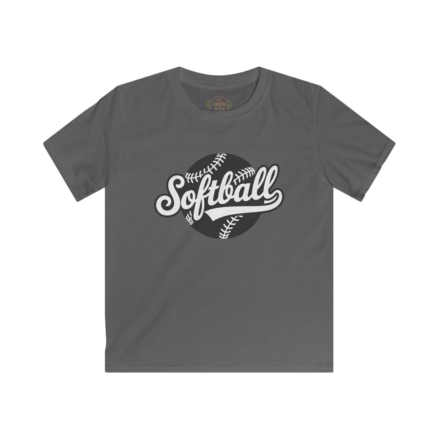 Kids Softball T‑Shirt — Retro Script Softball Tee for Young Players