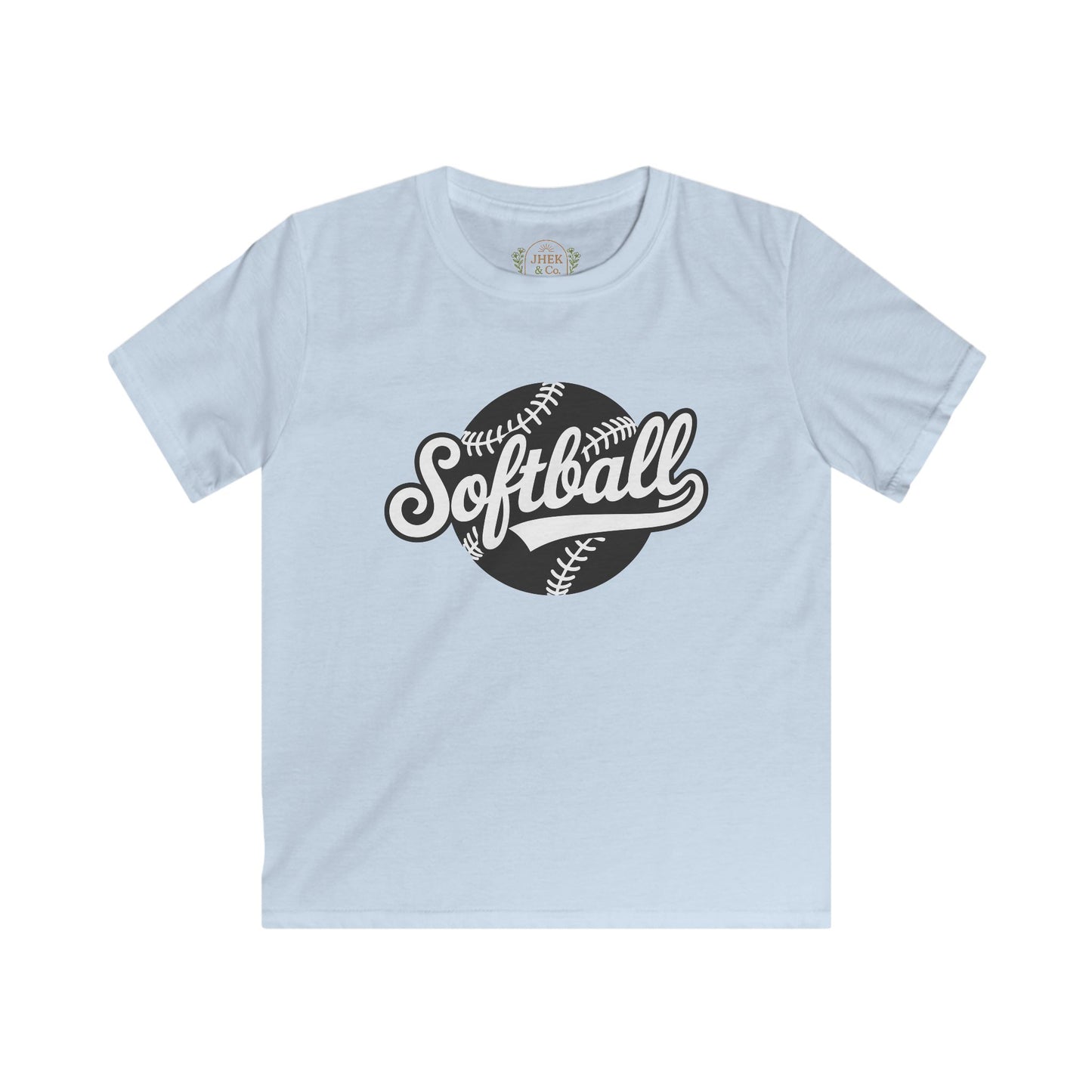 Kids Softball T‑Shirt — Retro Script Softball Tee for Young Players