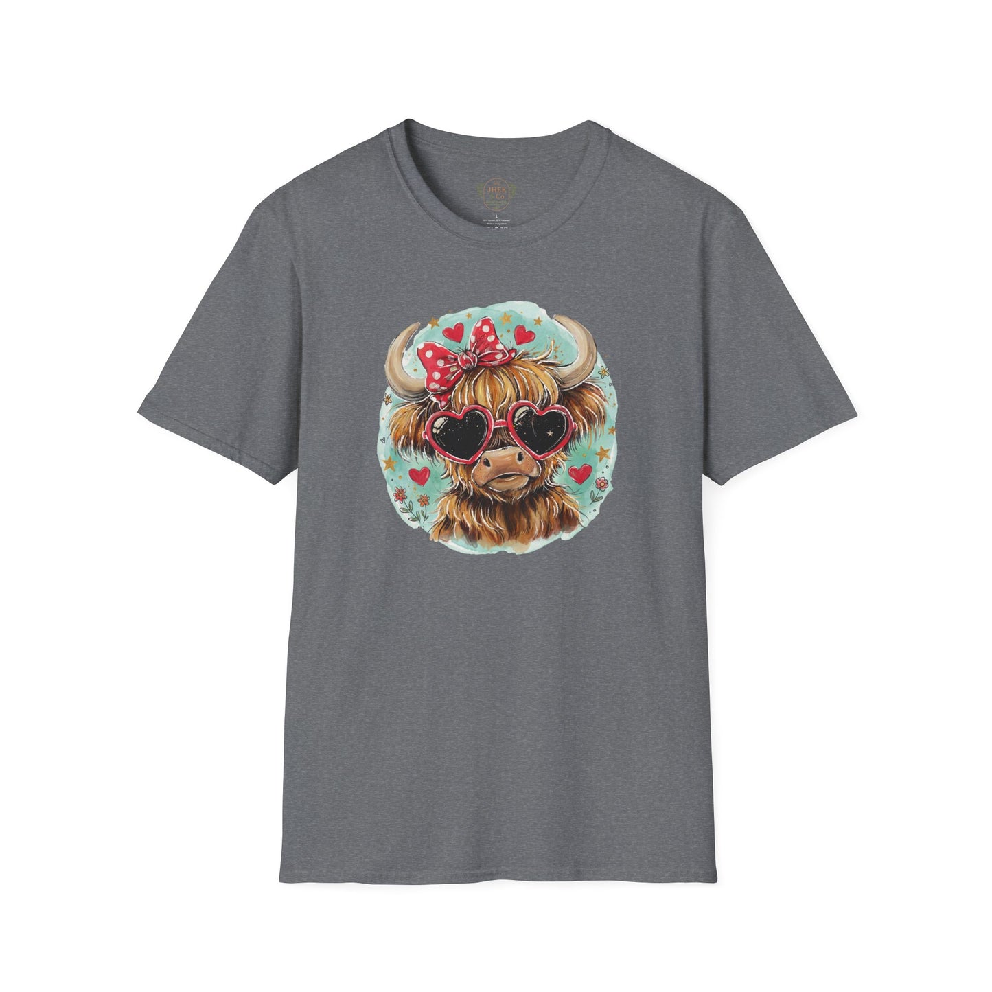 Highland Cow Valentine T-Shirt — Cute Heart Sunglasses Cow Graphic Tee