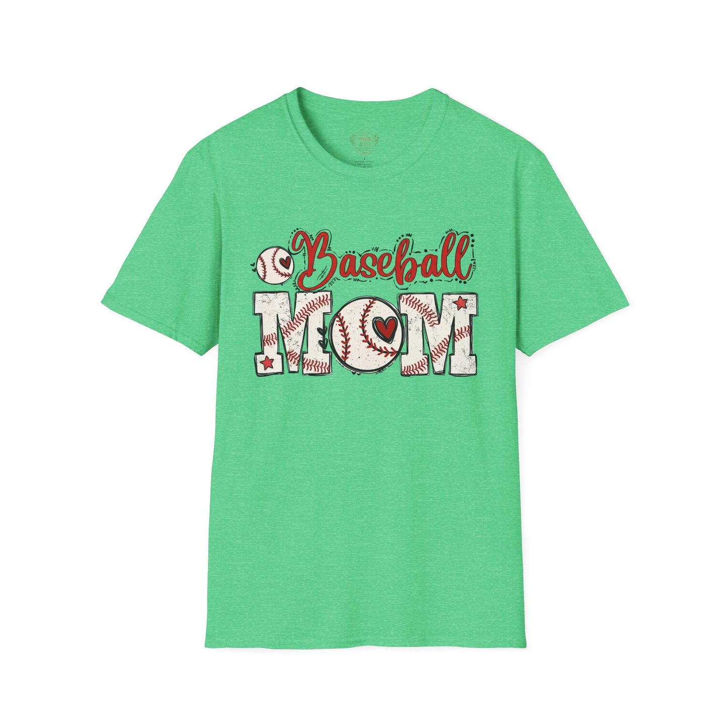 Baseball Mom T-Shirt – Vintage Baseball Script & Heart Stitching Design