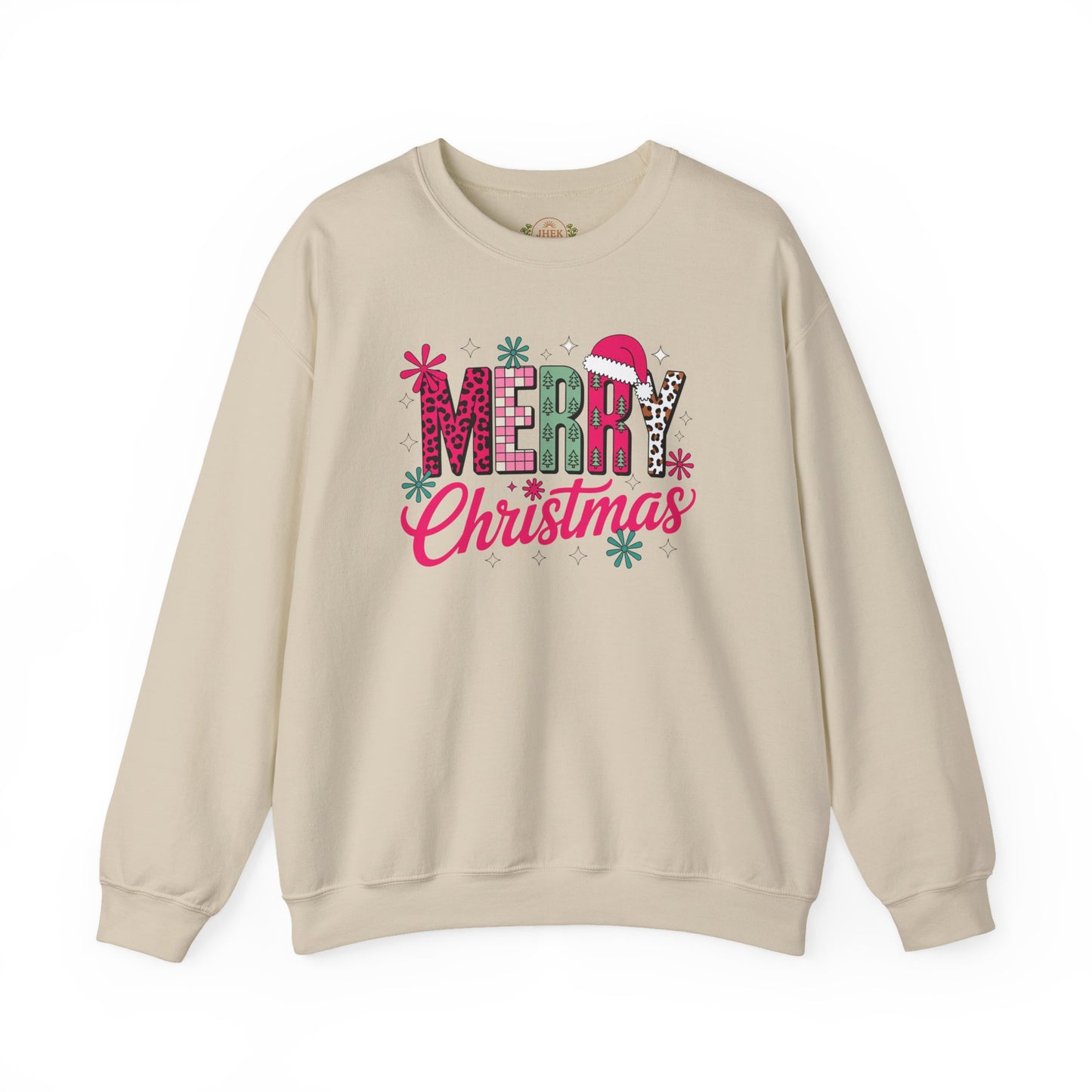 Sweatshirt — Merry Christmas Pink Leopard Santa Hat Holiday Crewneck