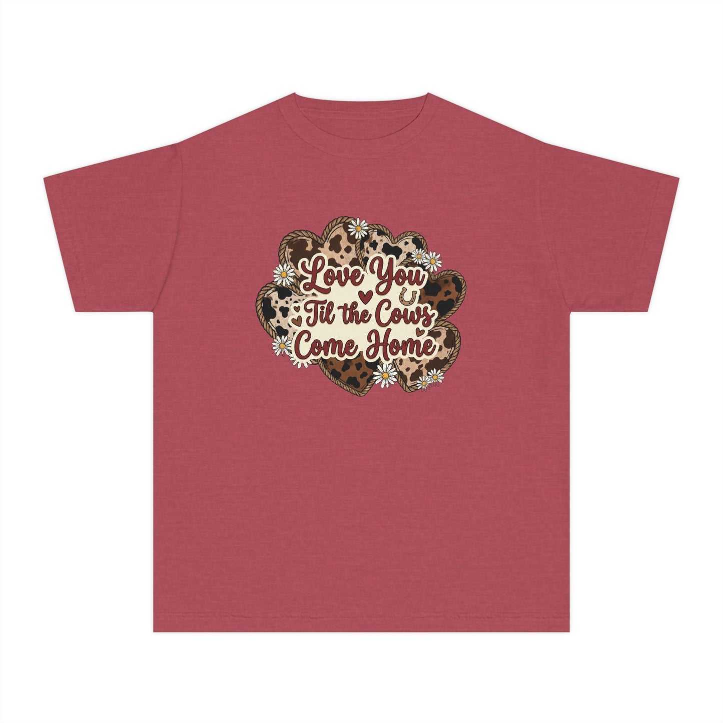 Youth Tee — "Love You 'Til the Cows Come Home" Heart Kids Shirt