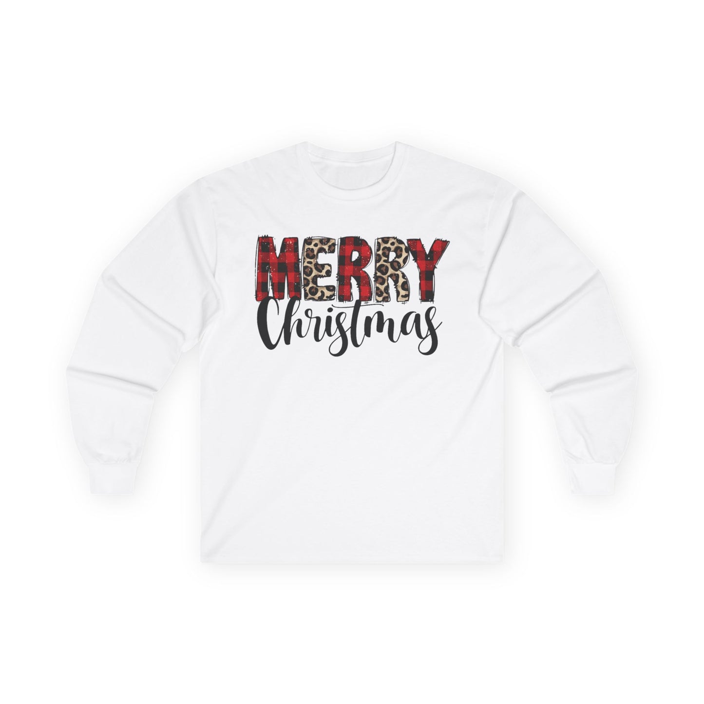 Merry Christmas Plaid & Leopard Long Sleeve Tee