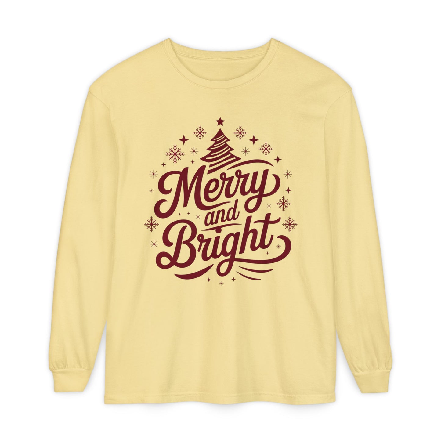 Merry and Bright Holiday Long Sleeve Comfort Colors Tee