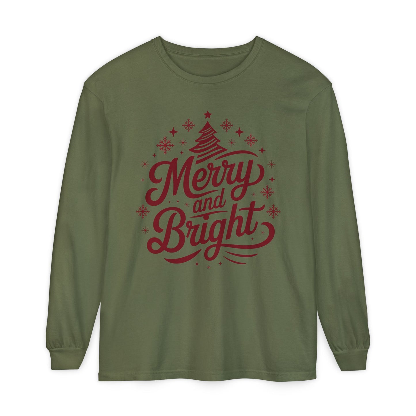 Merry and Bright Holiday Long Sleeve Comfort Colors Tee