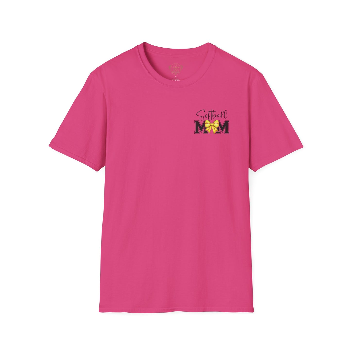 Softball Mom T-Shirt - 'Softball MOM' Graphic Tee with Yellow Softball Bow