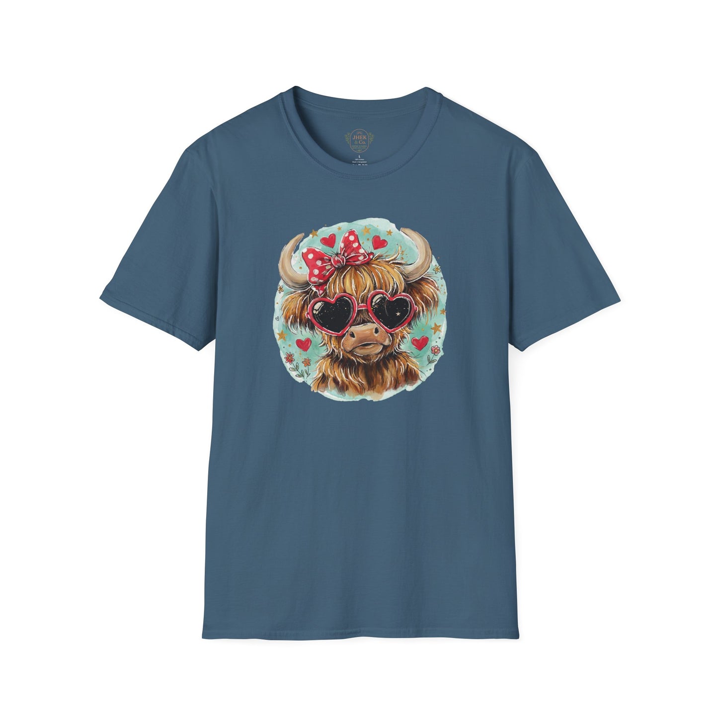 Highland Cow Valentine T-Shirt — Cute Heart Sunglasses Cow Graphic Tee
