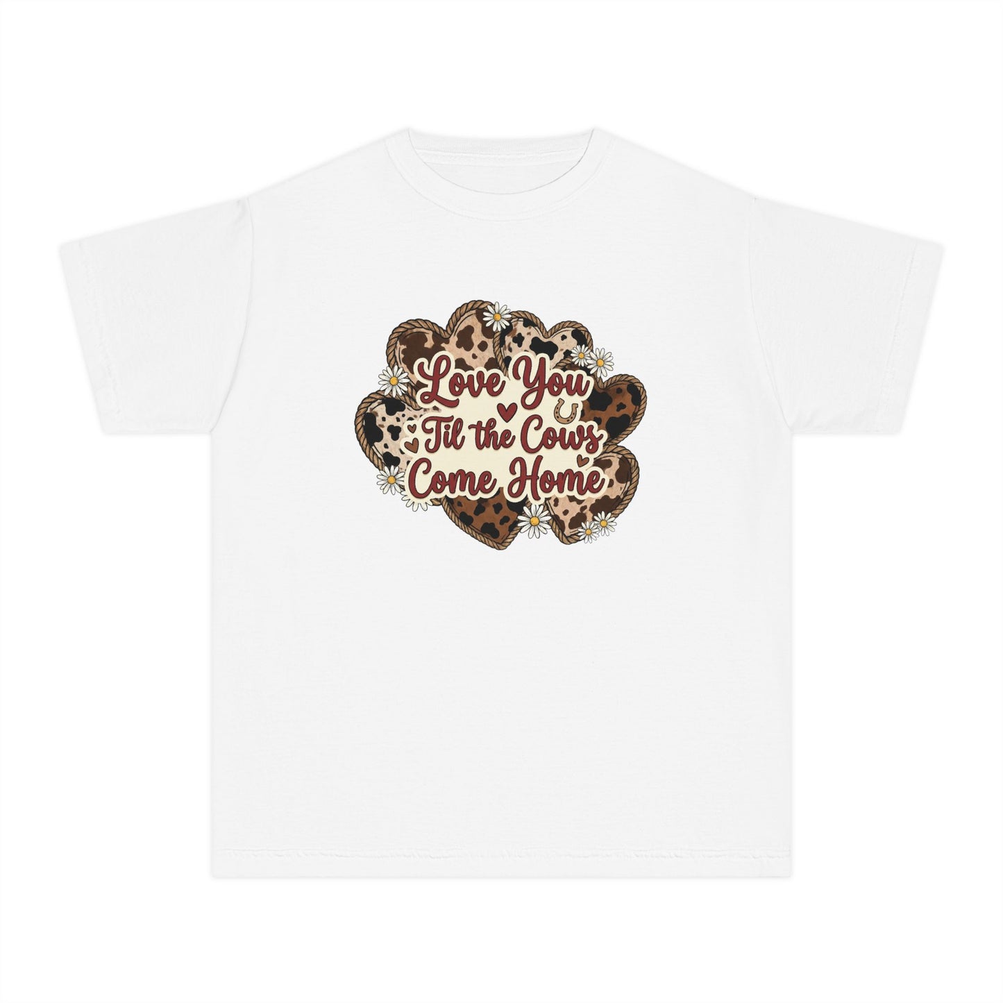 Youth Tee — "Love You 'Til the Cows Come Home" Heart Kids Shirt