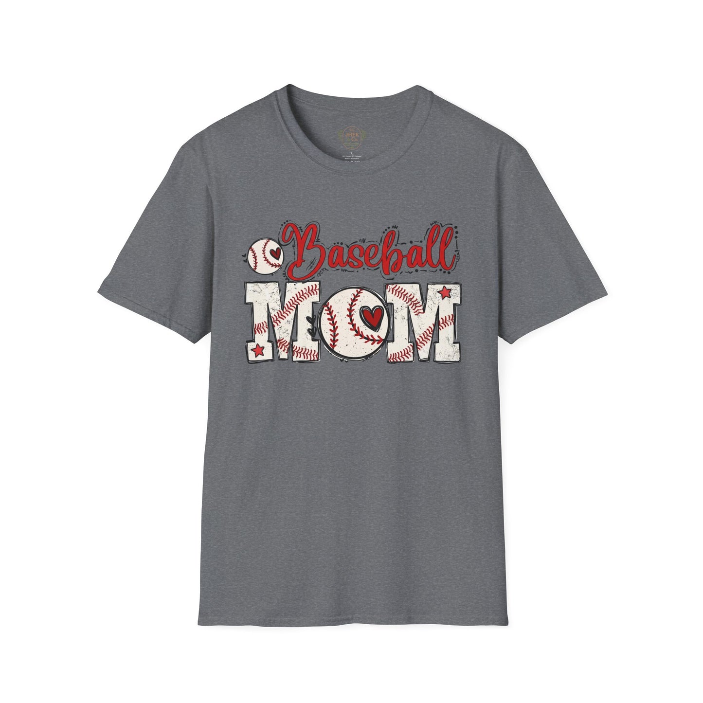 Baseball Mom T-Shirt – Vintage Baseball Script & Heart Stitching Design