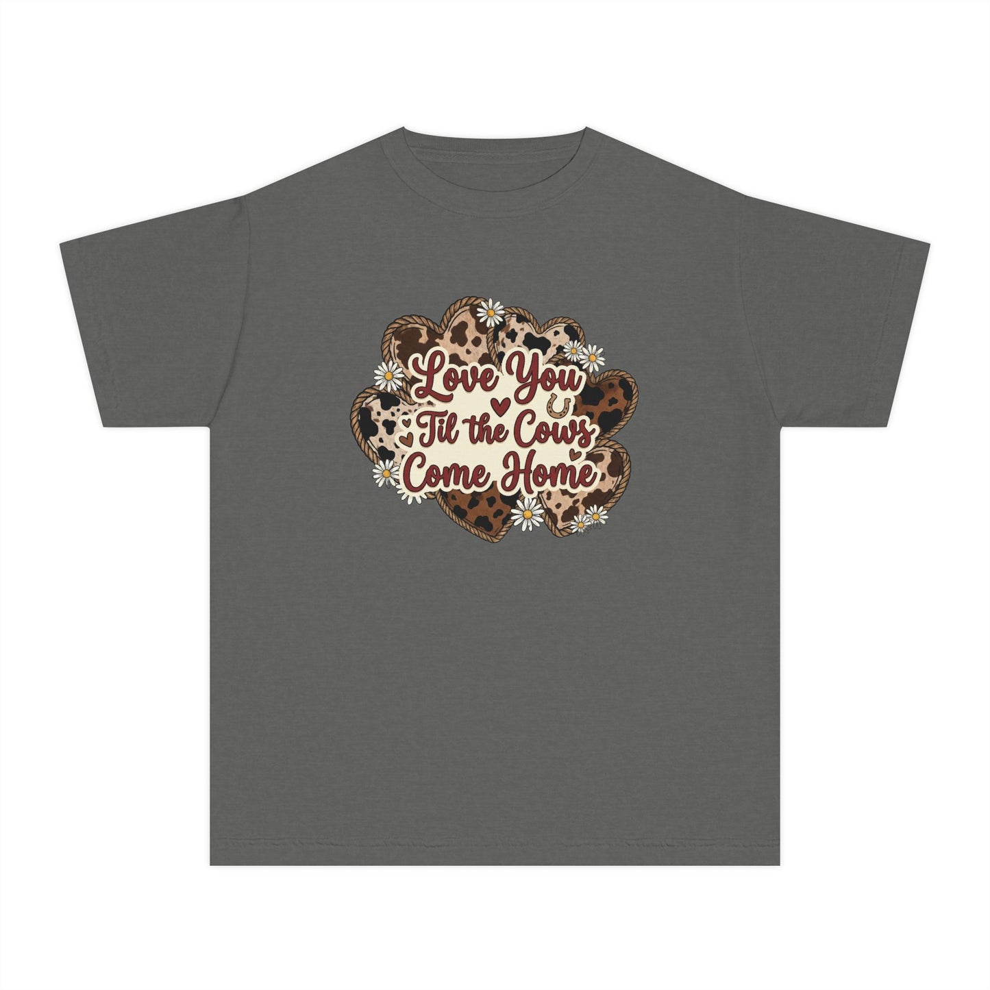 Youth Tee — "Love You 'Til the Cows Come Home" Heart Kids Shirt