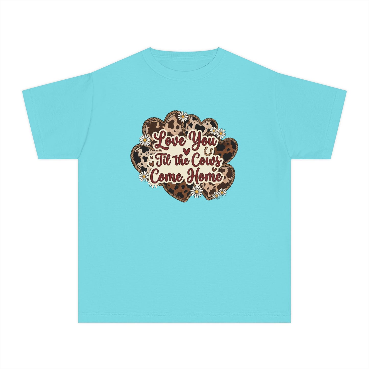 Youth Tee — "Love You 'Til the Cows Come Home" Heart Kids Shirt