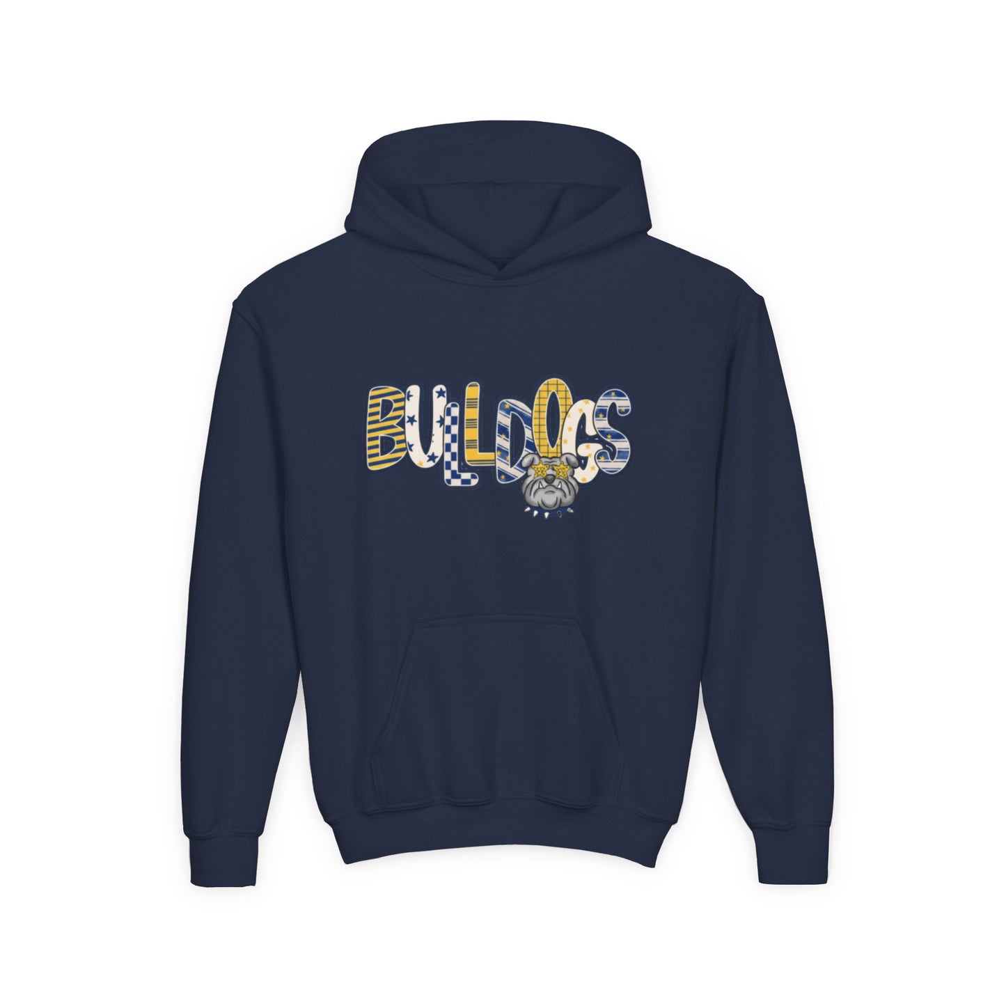Bulldogs Youth Hoodie — Cute Mascot Lettering Kids School Spirit Sweatshirt