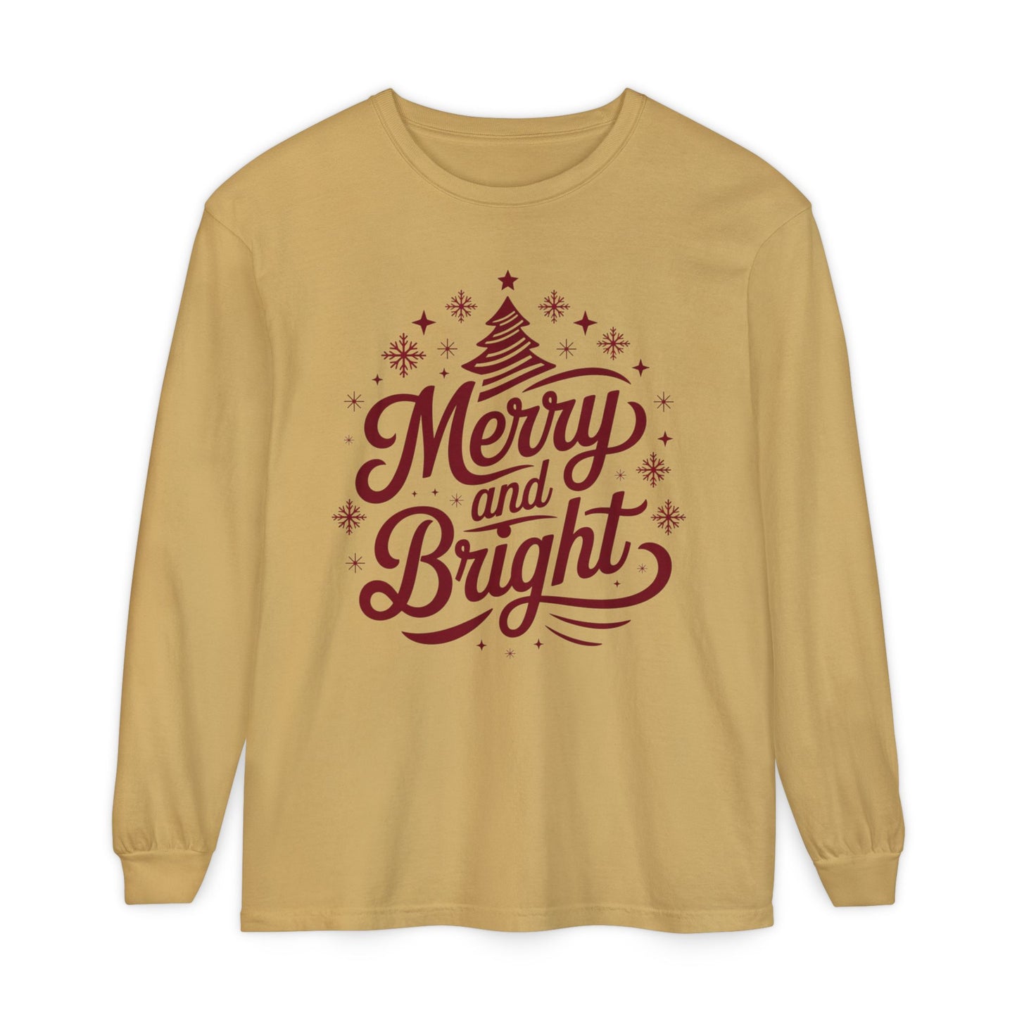 Merry and Bright Holiday Long Sleeve Comfort Colors Tee