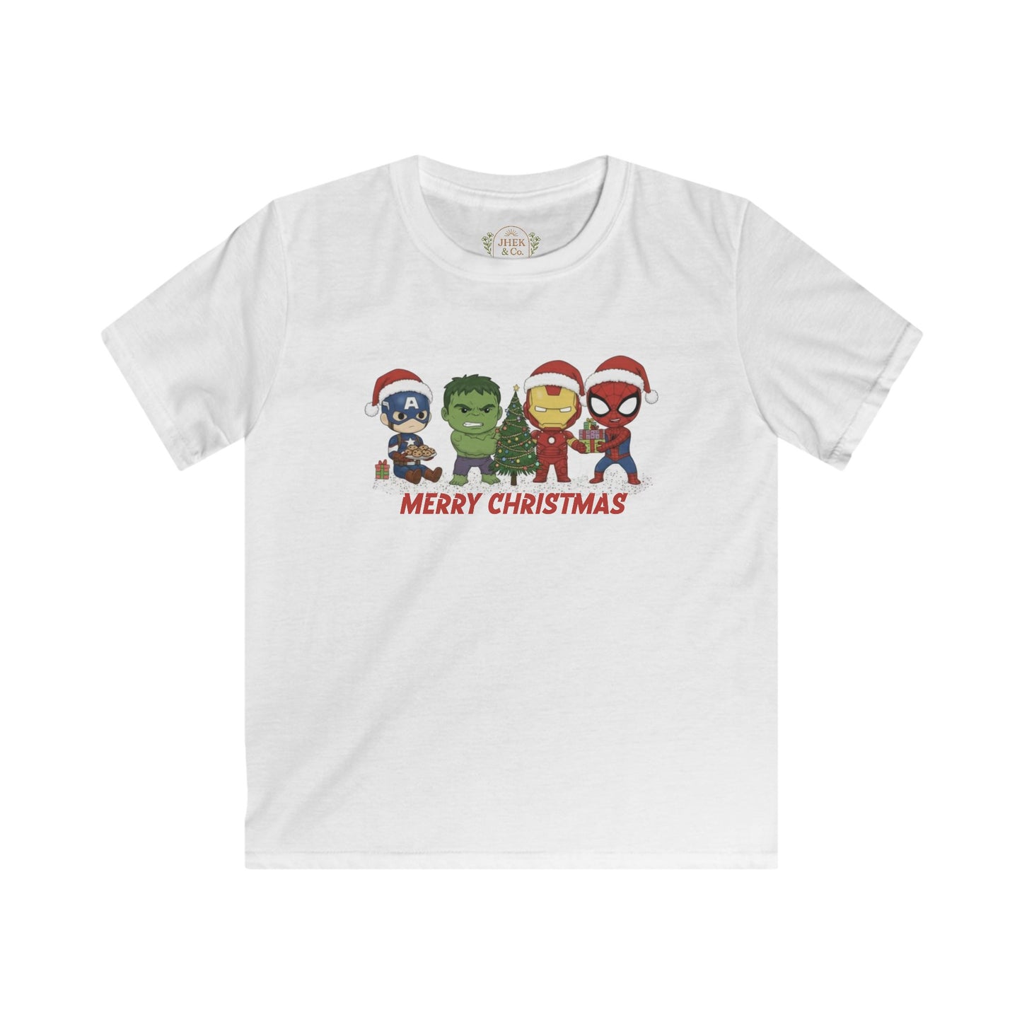 Kids Christmas Superhero Tee – "Merry Christmas" Cute Marvel-Inspired Characters