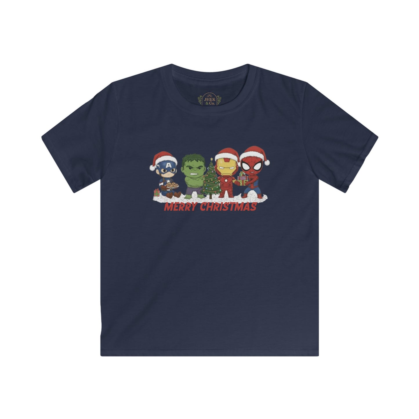 Kids Christmas Superhero Tee – "Merry Christmas" Cute Marvel-Inspired Characters