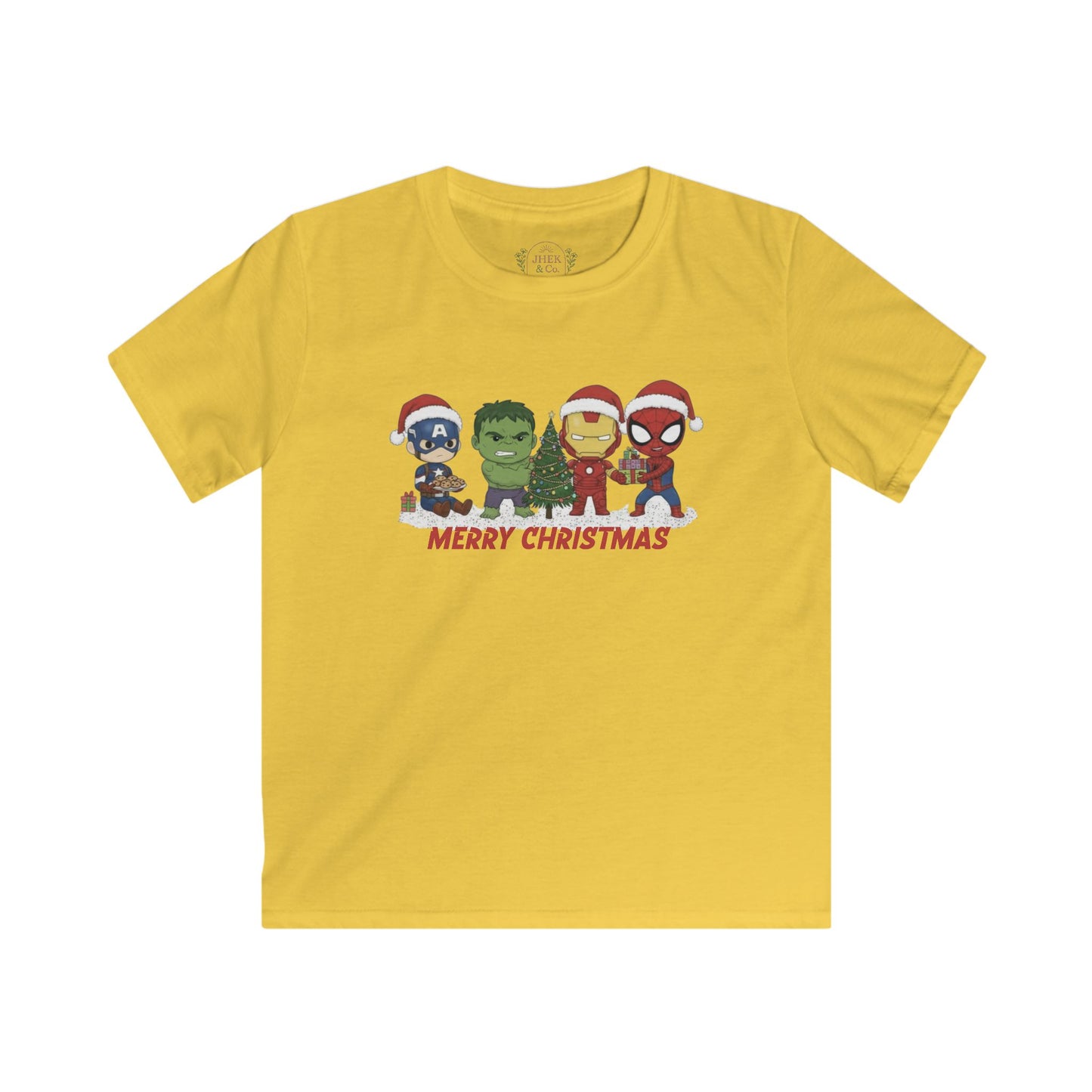 Kids Christmas Superhero Tee – "Merry Christmas" Cute Marvel-Inspired Characters