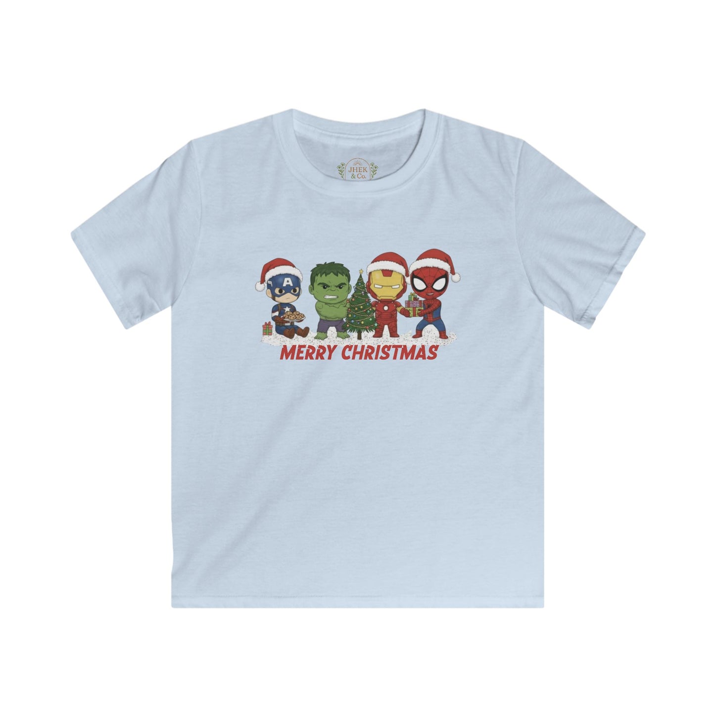 Kids Christmas Superhero Tee – "Merry Christmas" Cute Marvel-Inspired Characters