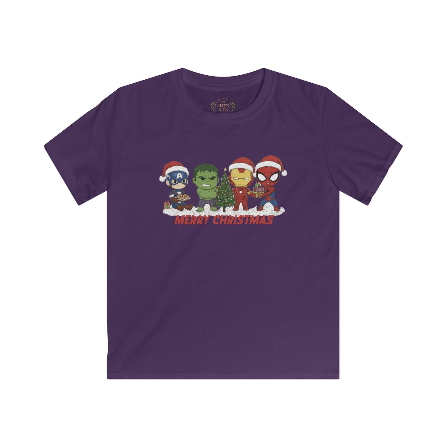 Kids Christmas Superhero Tee – "Merry Christmas" Cute Marvel-Inspired Characters
