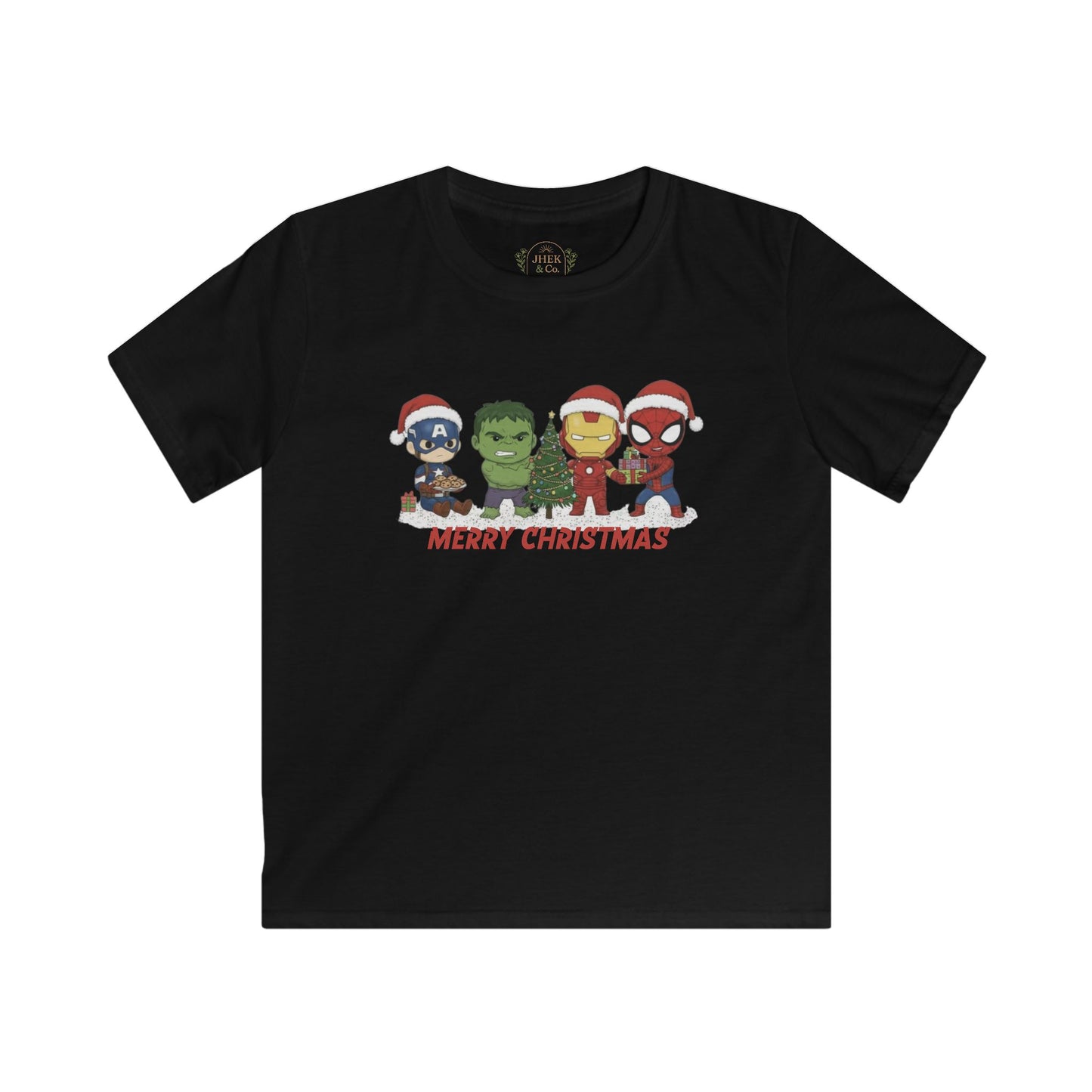 Kids Christmas Superhero Tee – "Merry Christmas" Cute Marvel-Inspired Characters