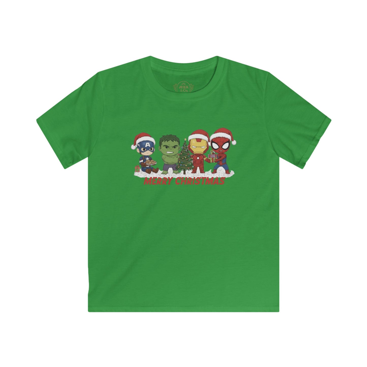 Kids Christmas Superhero Tee – "Merry Christmas" Cute Marvel-Inspired Characters