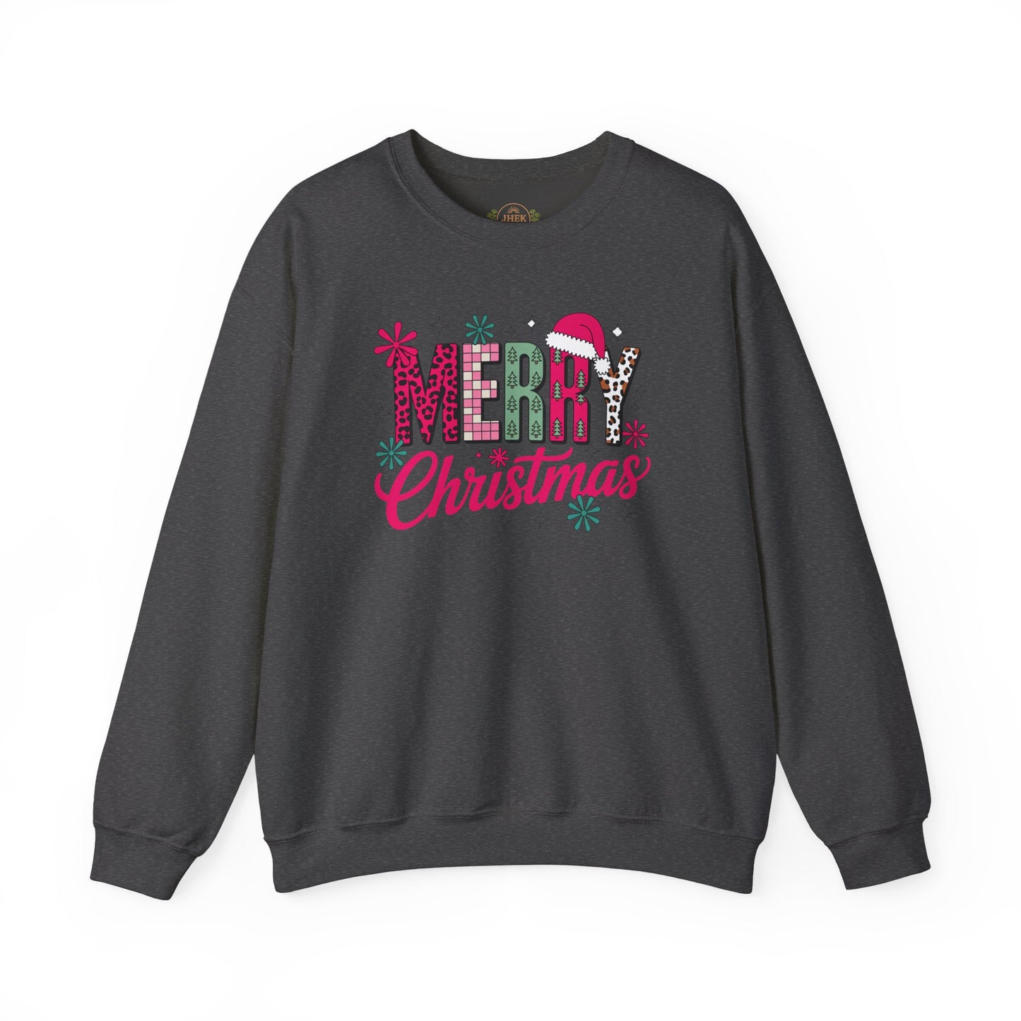 Sweatshirt — Merry Christmas Pink Leopard Santa Hat Holiday Crewneck