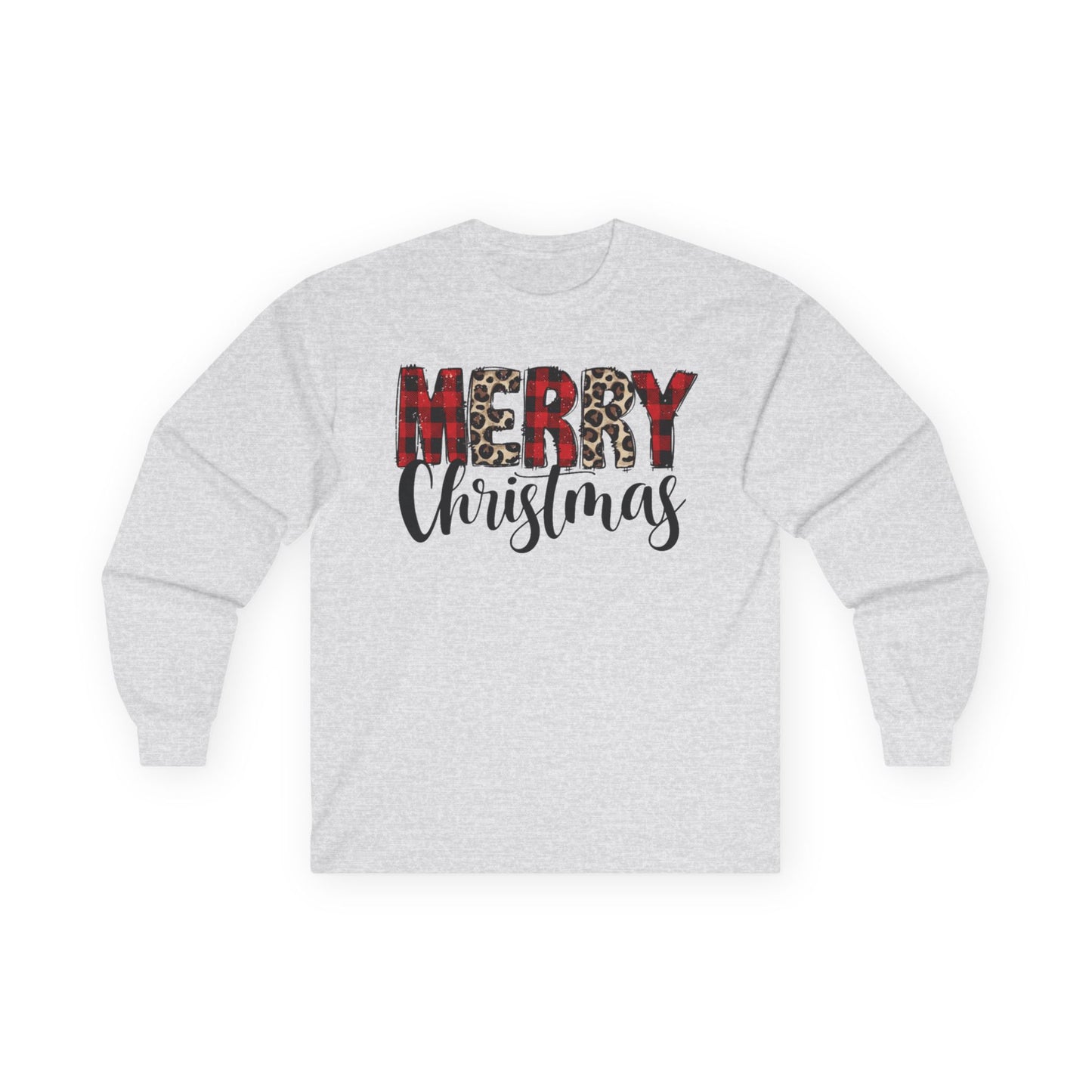 Merry Christmas Plaid & Leopard Long Sleeve Tee