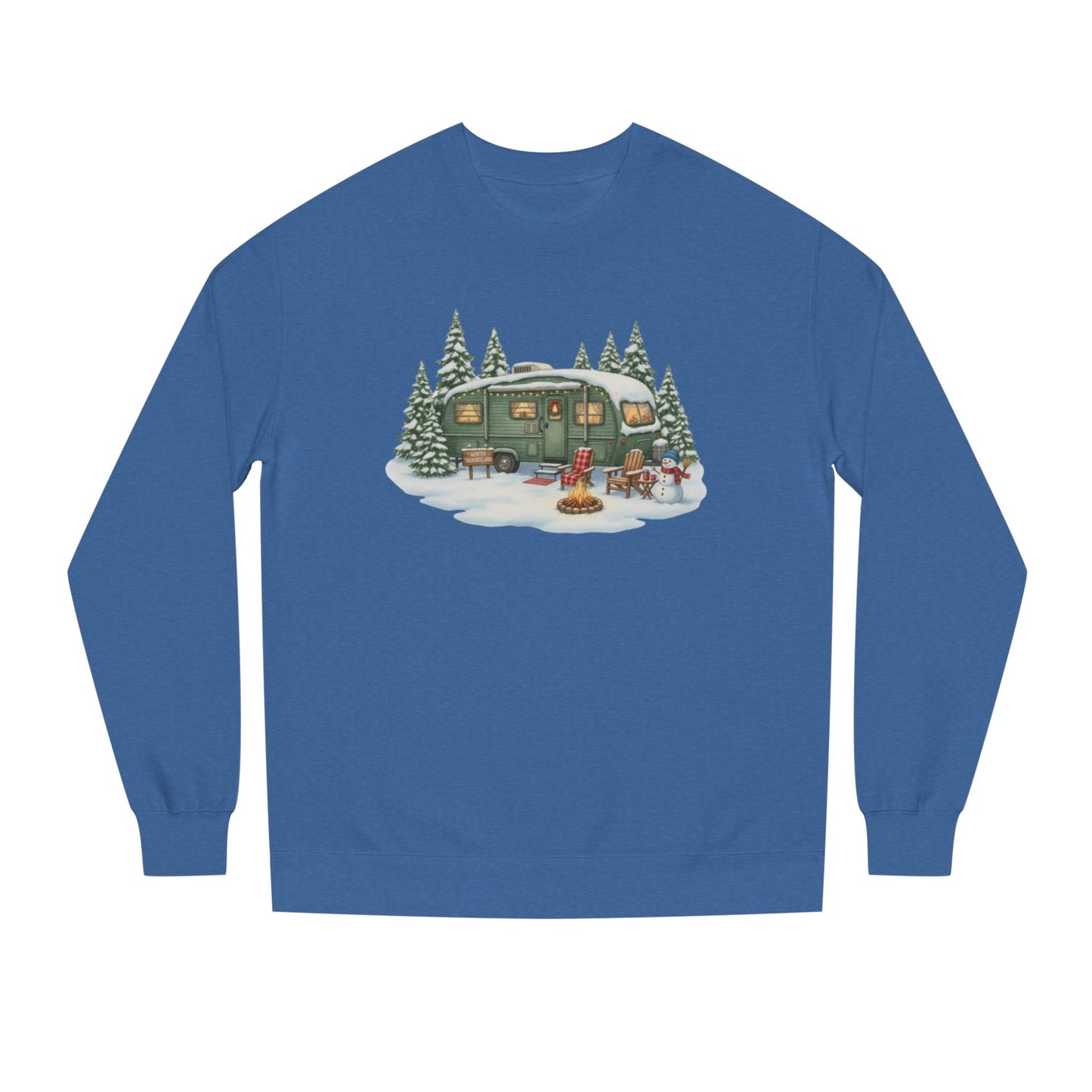 Cozy Winter Camper Sweatshirt — Vintage Trailer Campfire Holiday Crewneck
