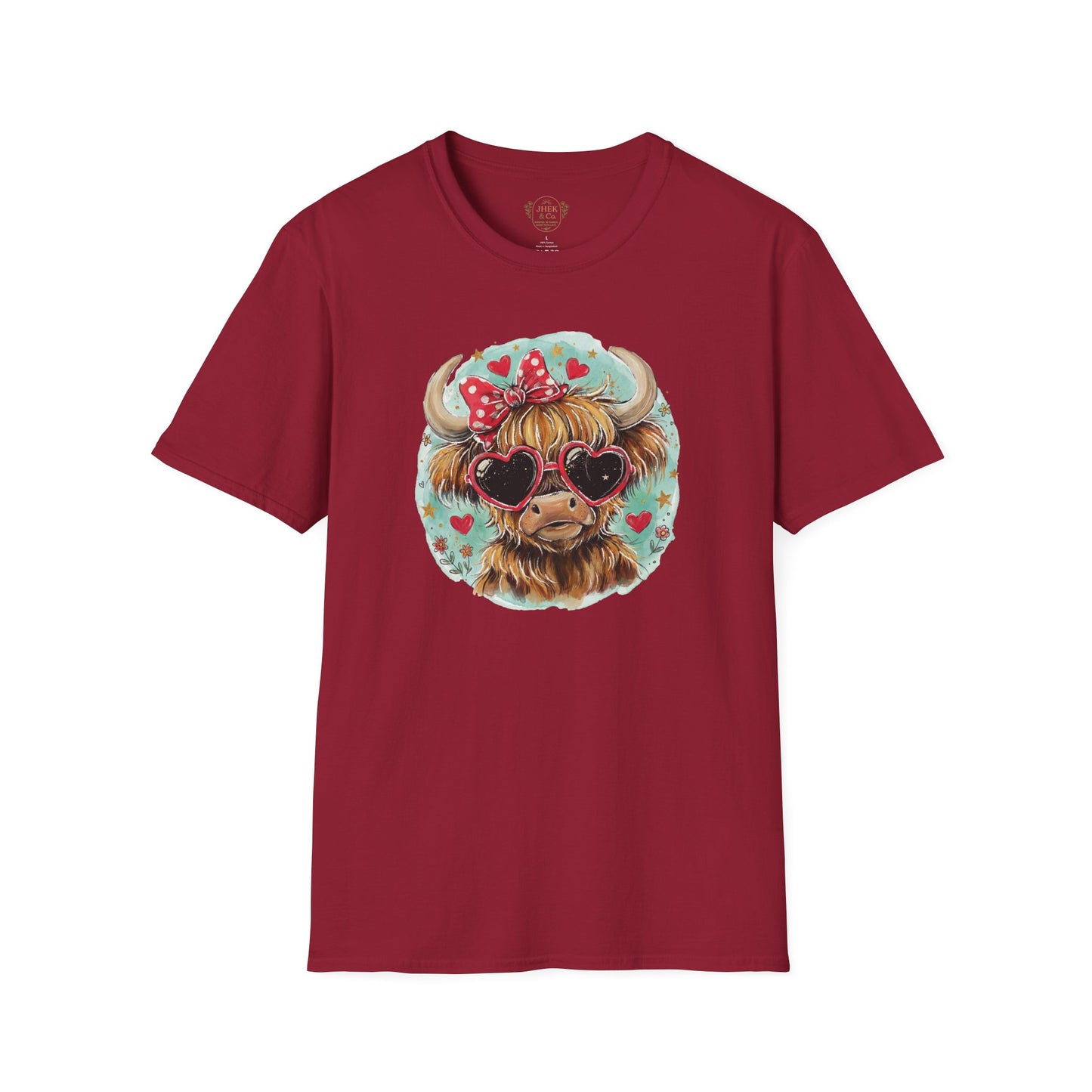 Highland Cow Valentine T-Shirt — Cute Heart Sunglasses Cow Graphic Tee