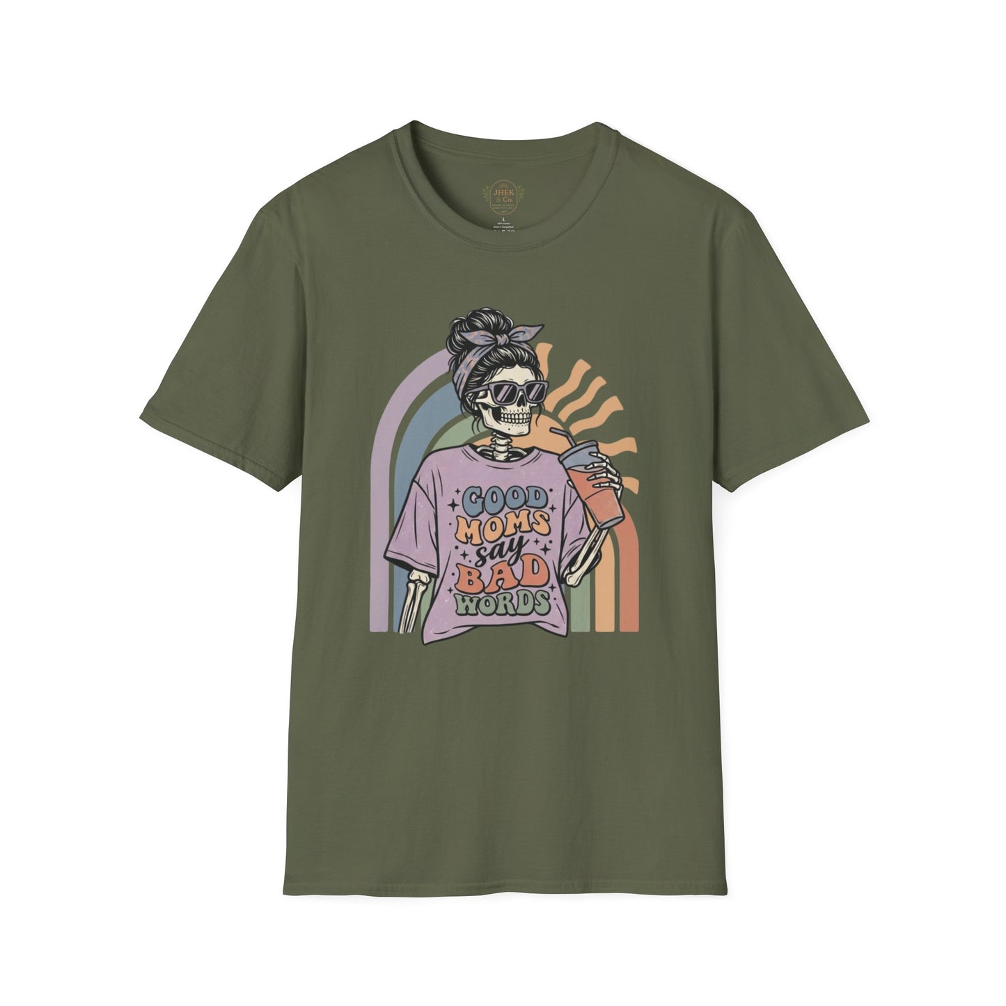 Funny Mom T-Shirt - "Good Moms Say Bad Words" Retro Skull Design