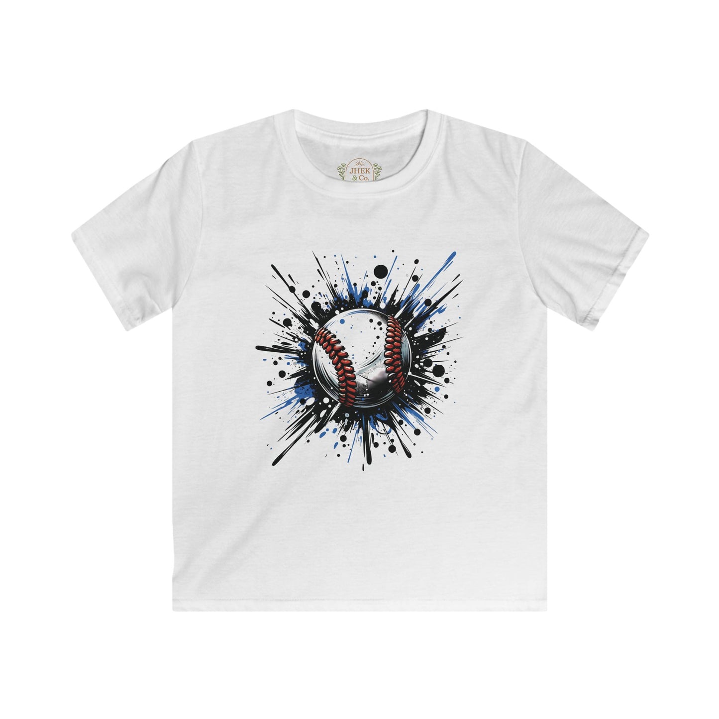 Kids Baseball Splash T‑Shirt — Watercolor Baseball Graphic Tee for Young Players