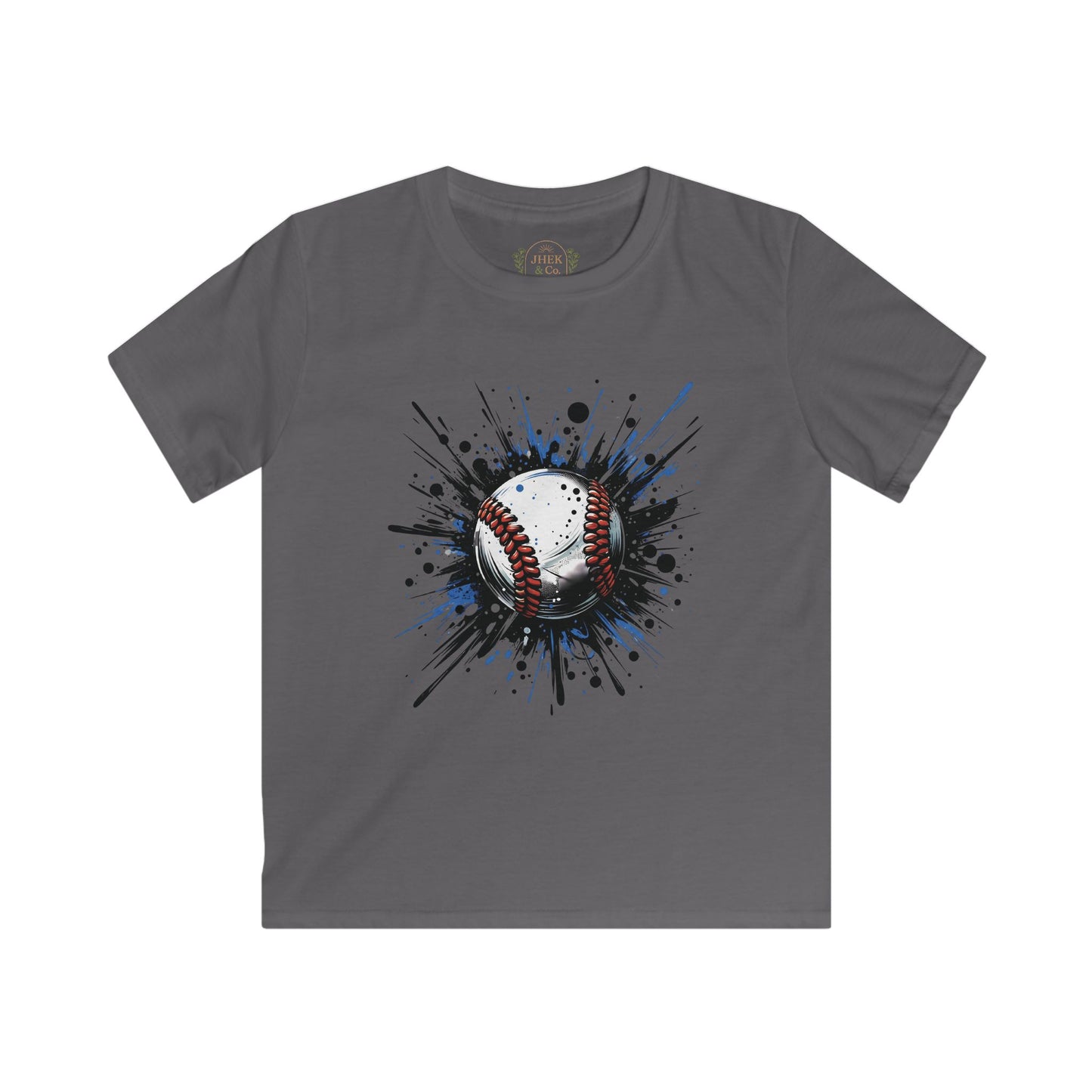 Kids Baseball Splash T‑Shirt — Watercolor Baseball Graphic Tee for Young Players