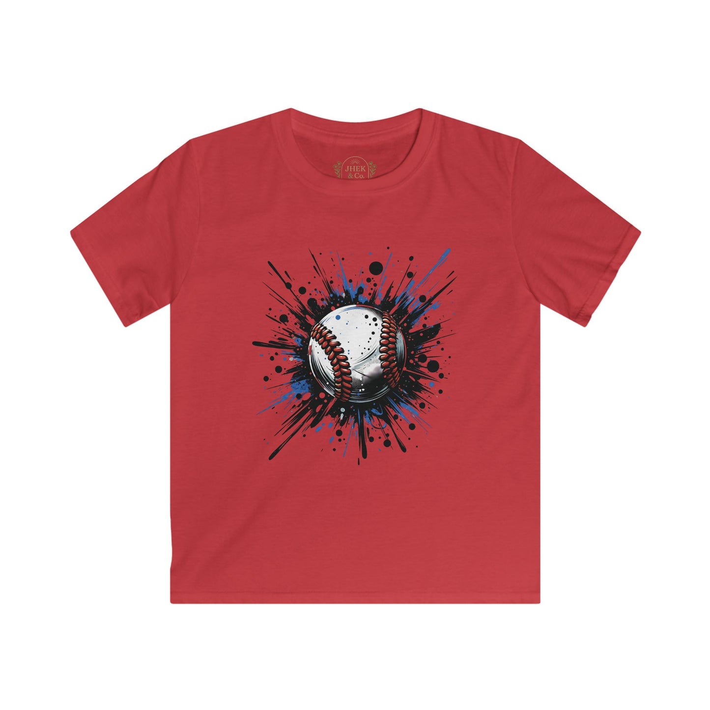 Kids Baseball Splash T‑Shirt — Watercolor Baseball Graphic Tee for Young Players