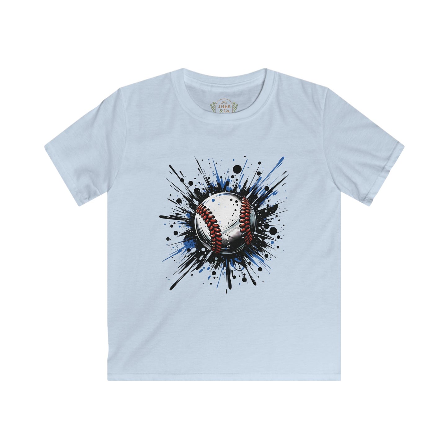 Kids Baseball Splash T‑Shirt — Watercolor Baseball Graphic Tee for Young Players