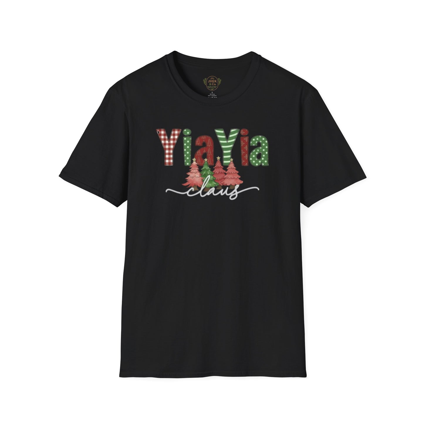 Grandma 'YiaYia' Christmas T-Shirt – Festive Plaid & Tree Holiday Tee
